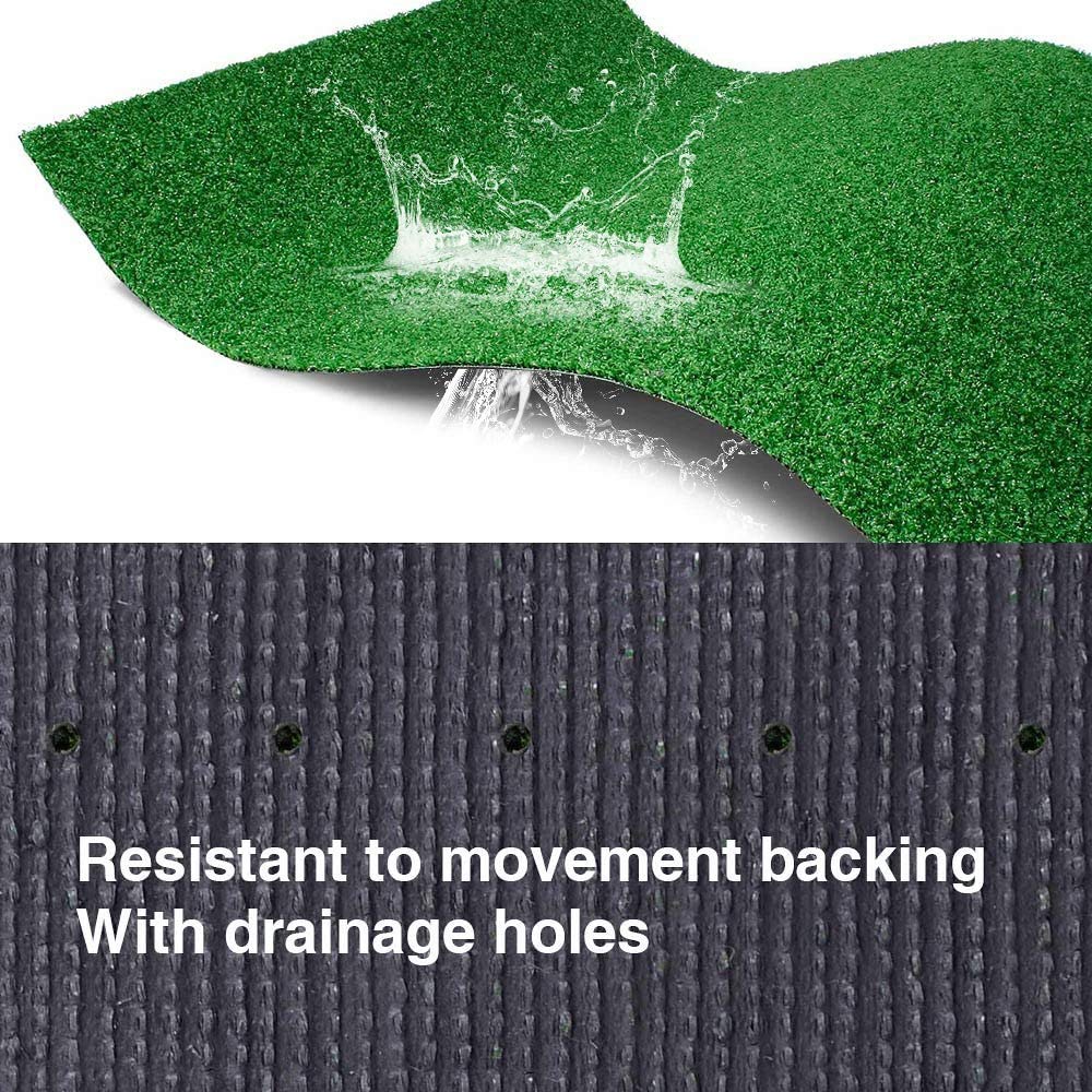 LITA rubber-backed turf with drainage holes for quick drying.