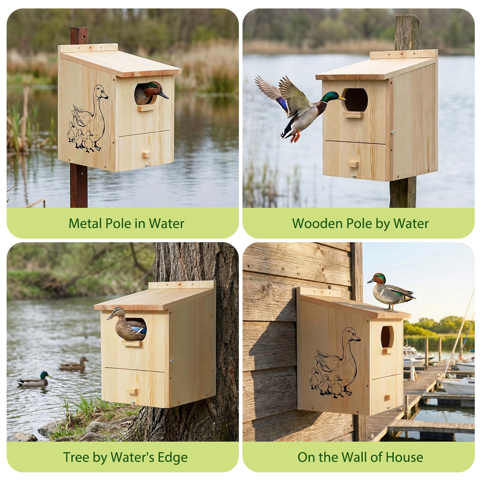 LitaiL Wood Duck House easy-clean access simplifies nesting area maintenance.