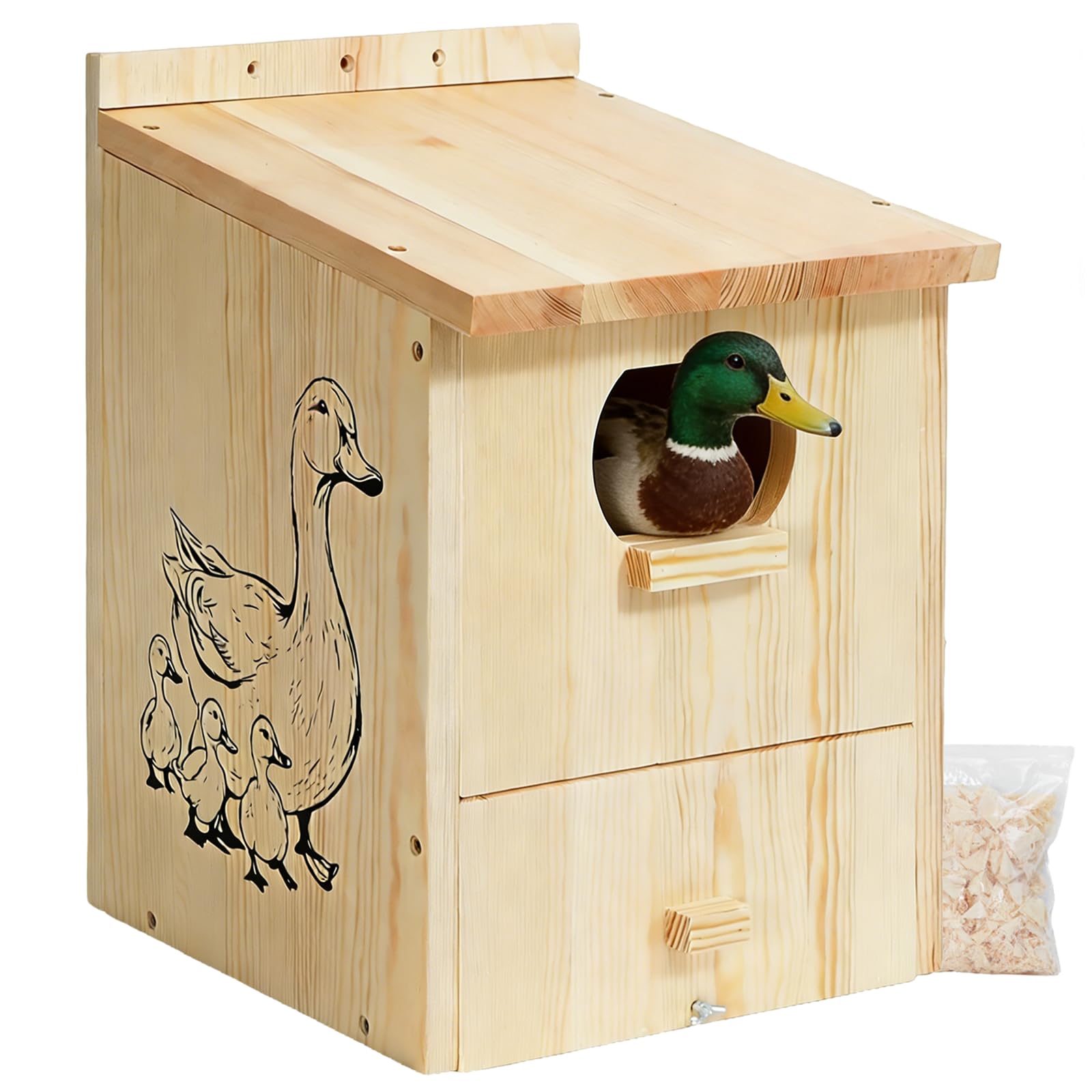 LitaiL Wood Duck House exterior showcases durable pine for outdoor use.