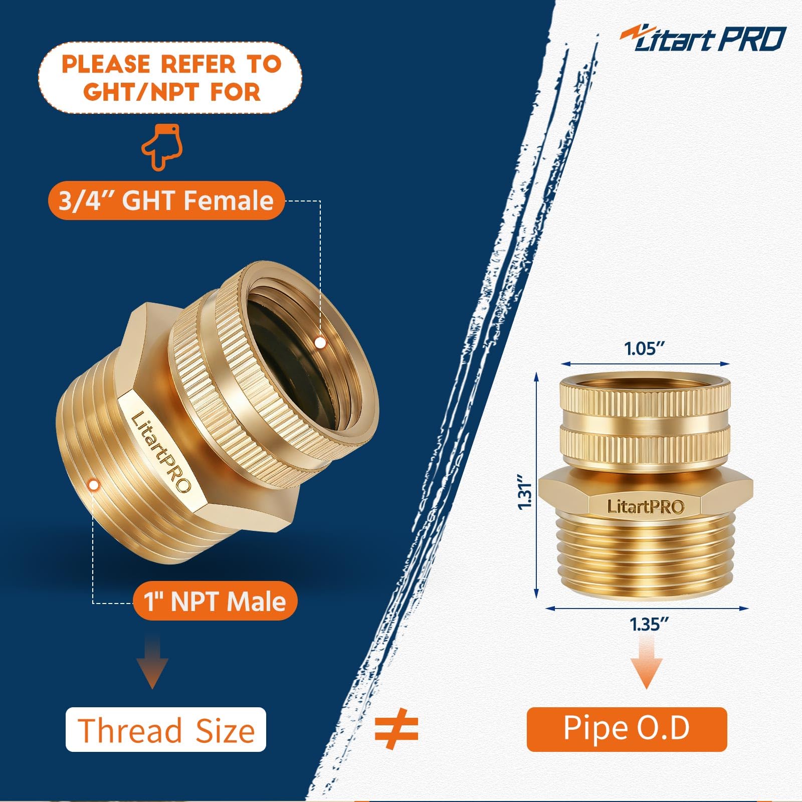 LitartPRO brass adapter ready to connect 1-inch garden hose systems