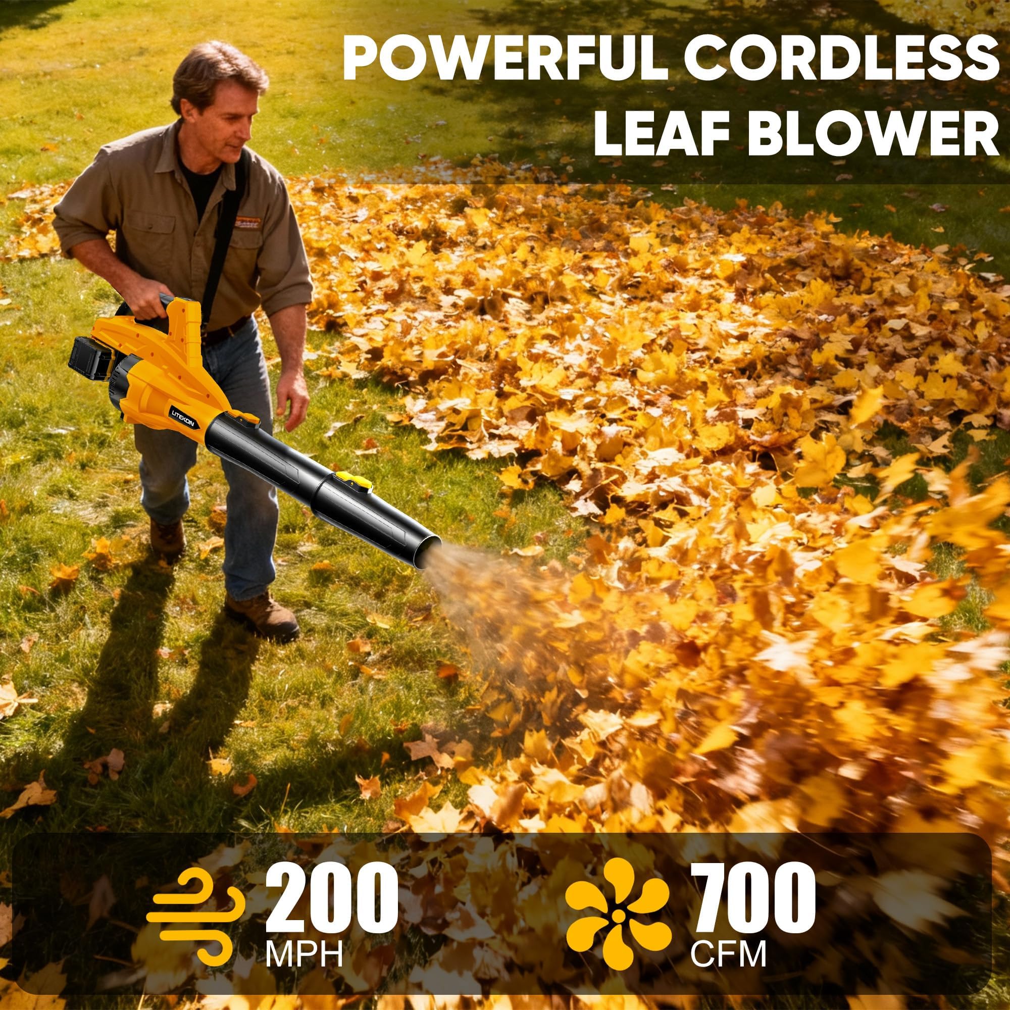 LITEKON Brushless motor delivers strong airflow for fast debris clearing.