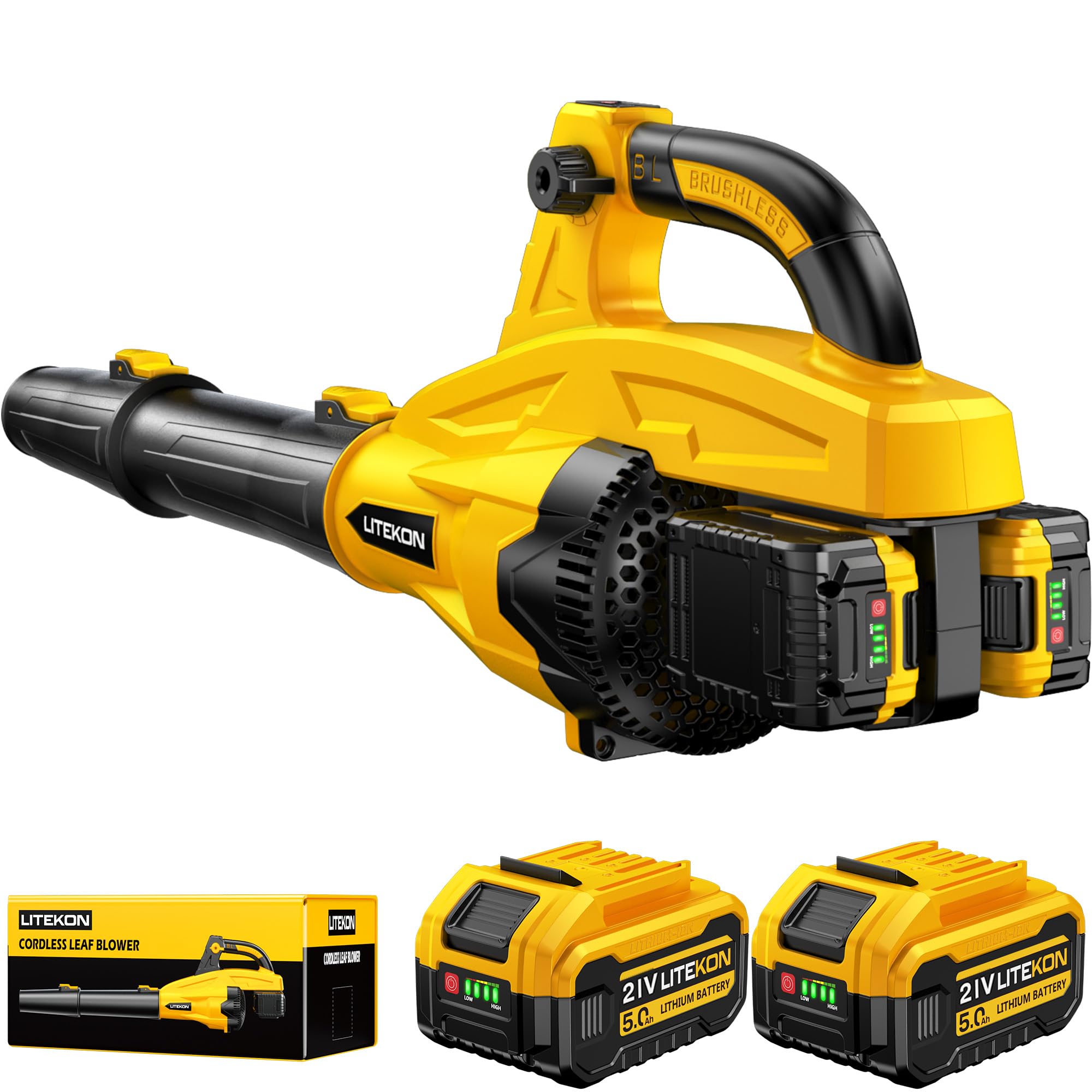 LITEKON Leaf Blower with dual 5.0Ah batteries for extended runtime.