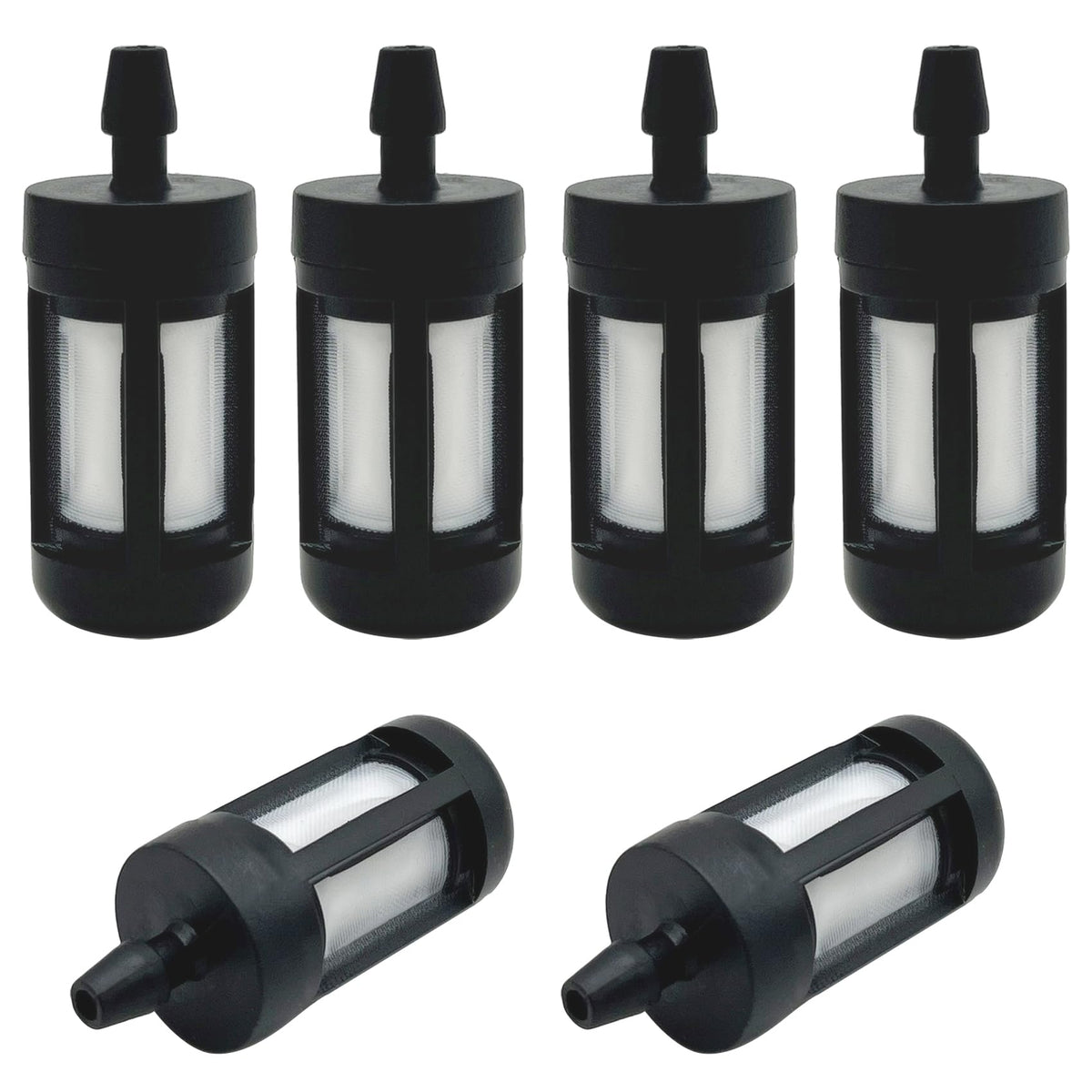 LiteTour replacement fuel filter six-pack for 0.2-inch ID lines, ready for maintenance.