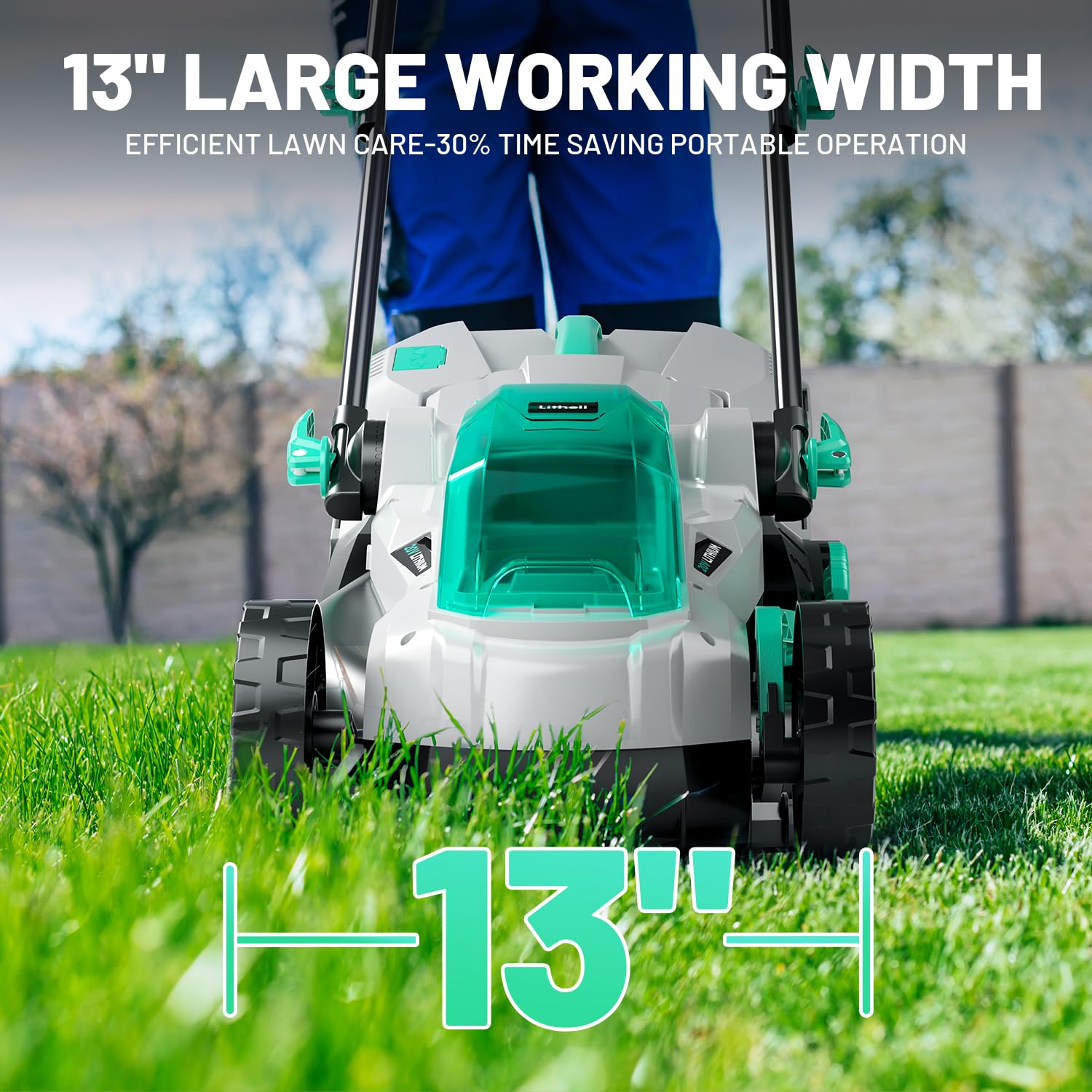 LiTHELi 20V lawn mower battery and charger included for ready-to-use power.