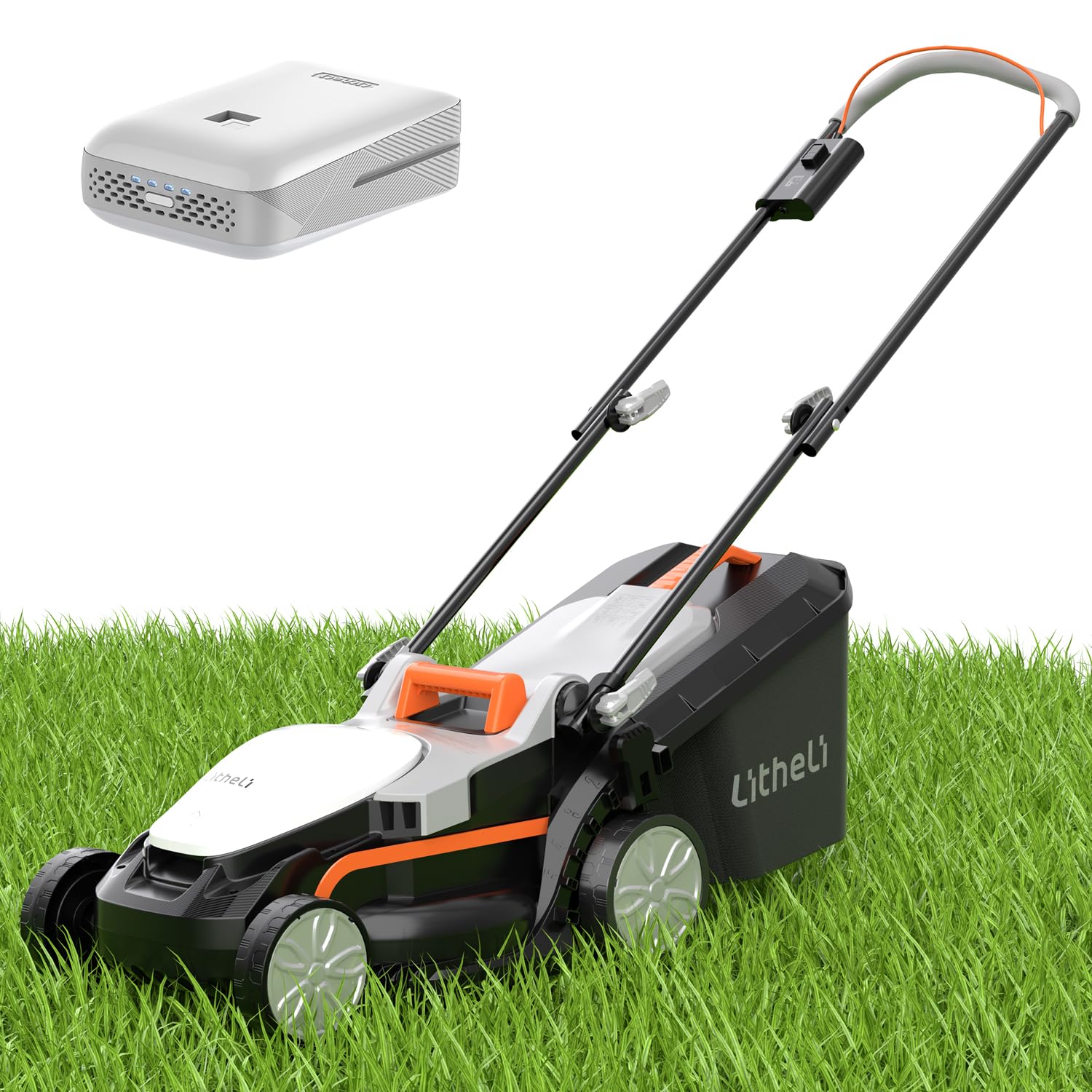 LiTHELi cordless lawn mower with 13-inch cutting width for efficient mowing.