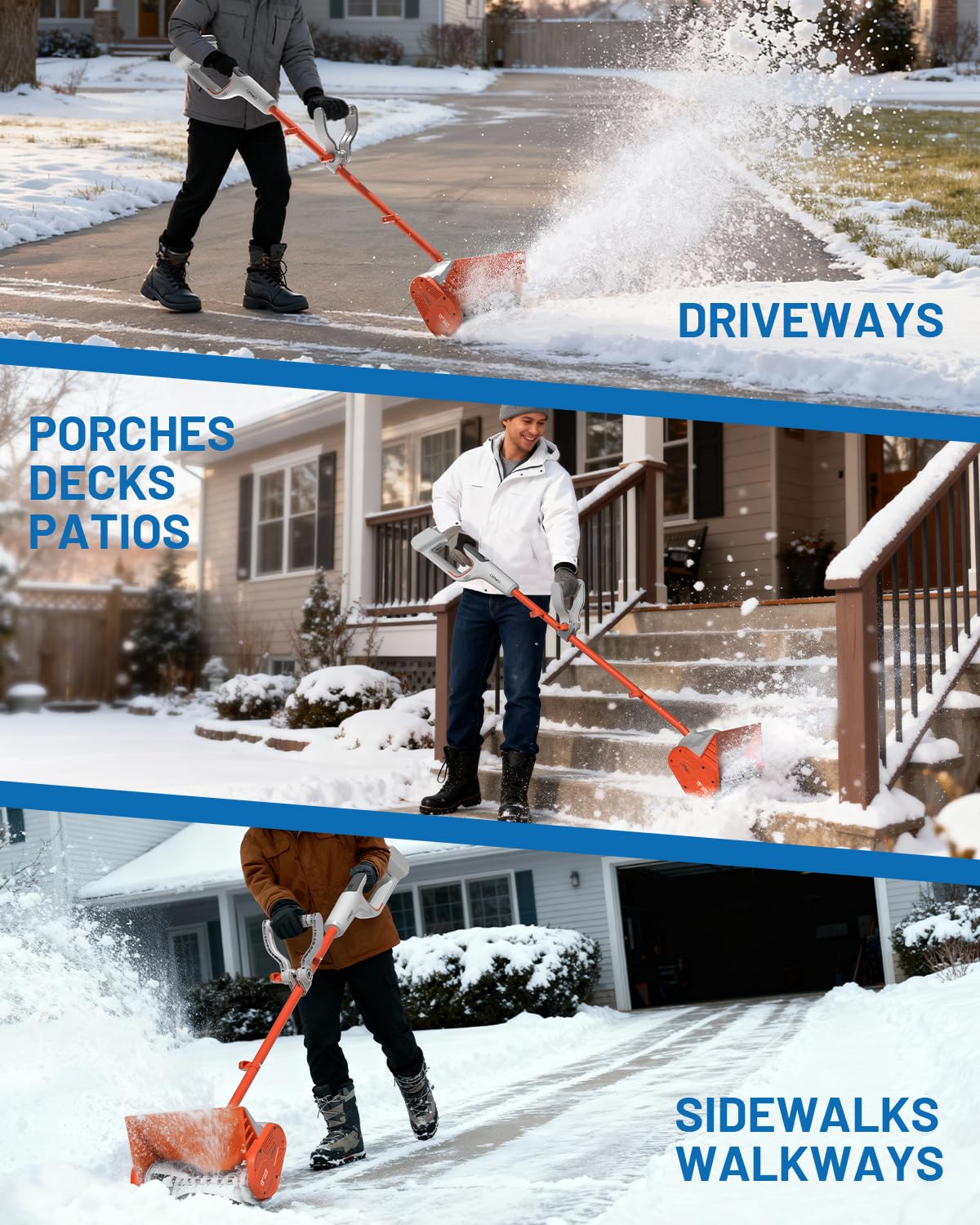 Litheli snow shovel operates quietly, ideal for early morning snow removal.