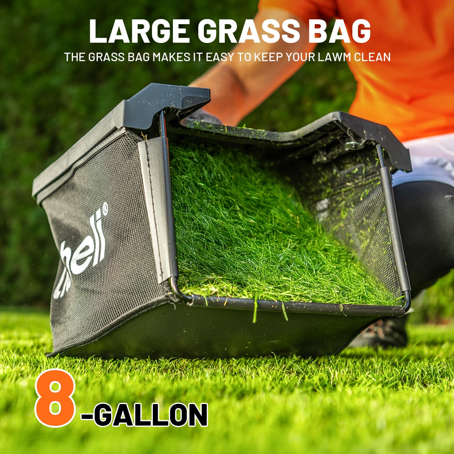 LiTHELi mower with easy carry handle for transport.