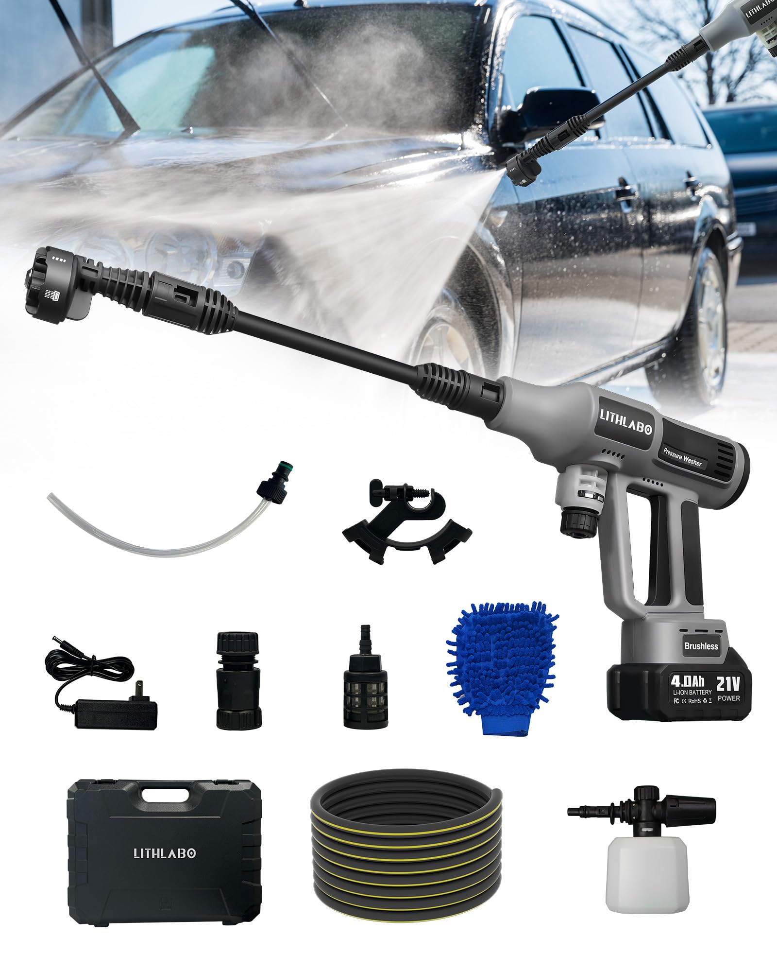 Lithlabo cordless pressure washer compact design for easy handling and storage.