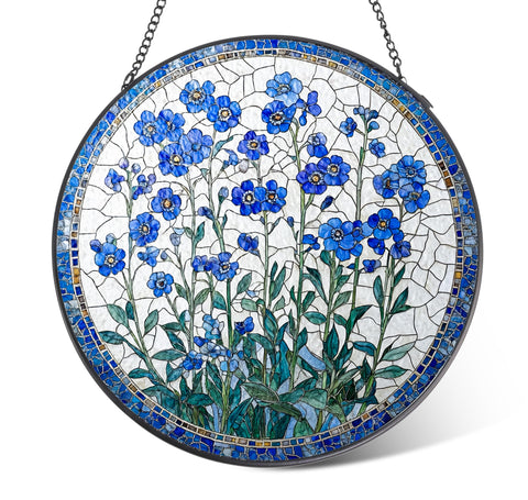 Litivy Forget-Me-Not stained glass suncatcher brightens sunlit windows with blue blooms