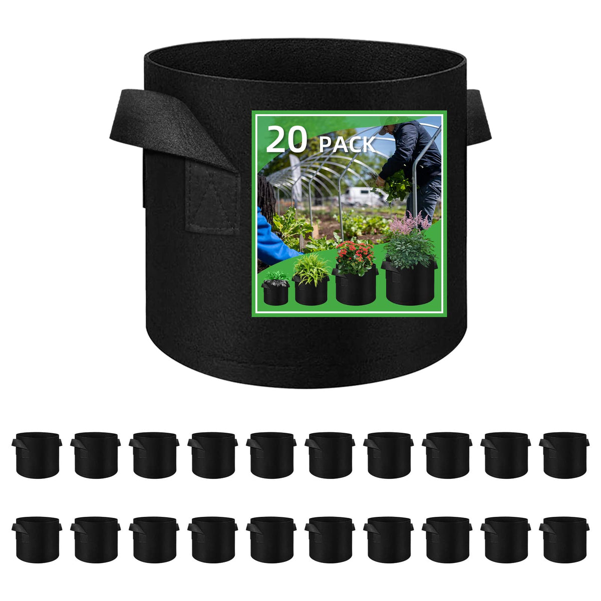 LITLANDSTAR 20-pack 10-gallon grow bags for versatile vegetable planting