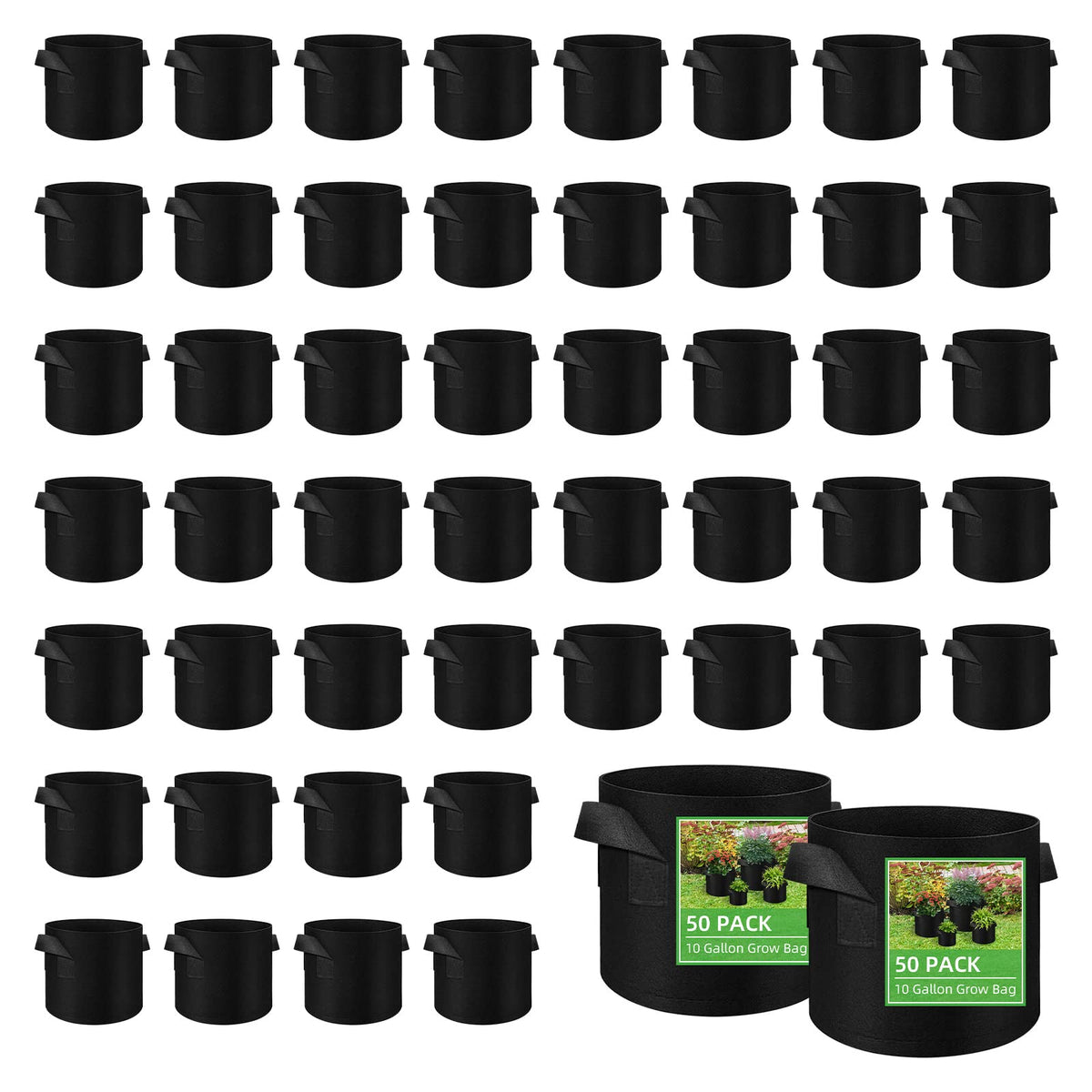 Litlandstar 50-pack 10-gallon grow bags ready for outdoor planting