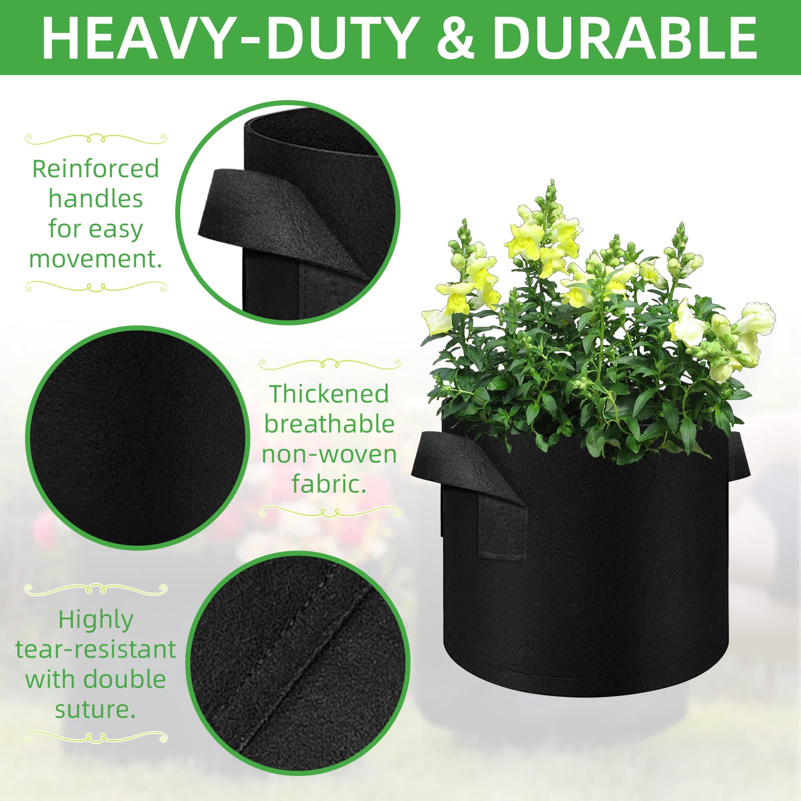 Litlandstar grow bag with reinforced handles for easy mobility