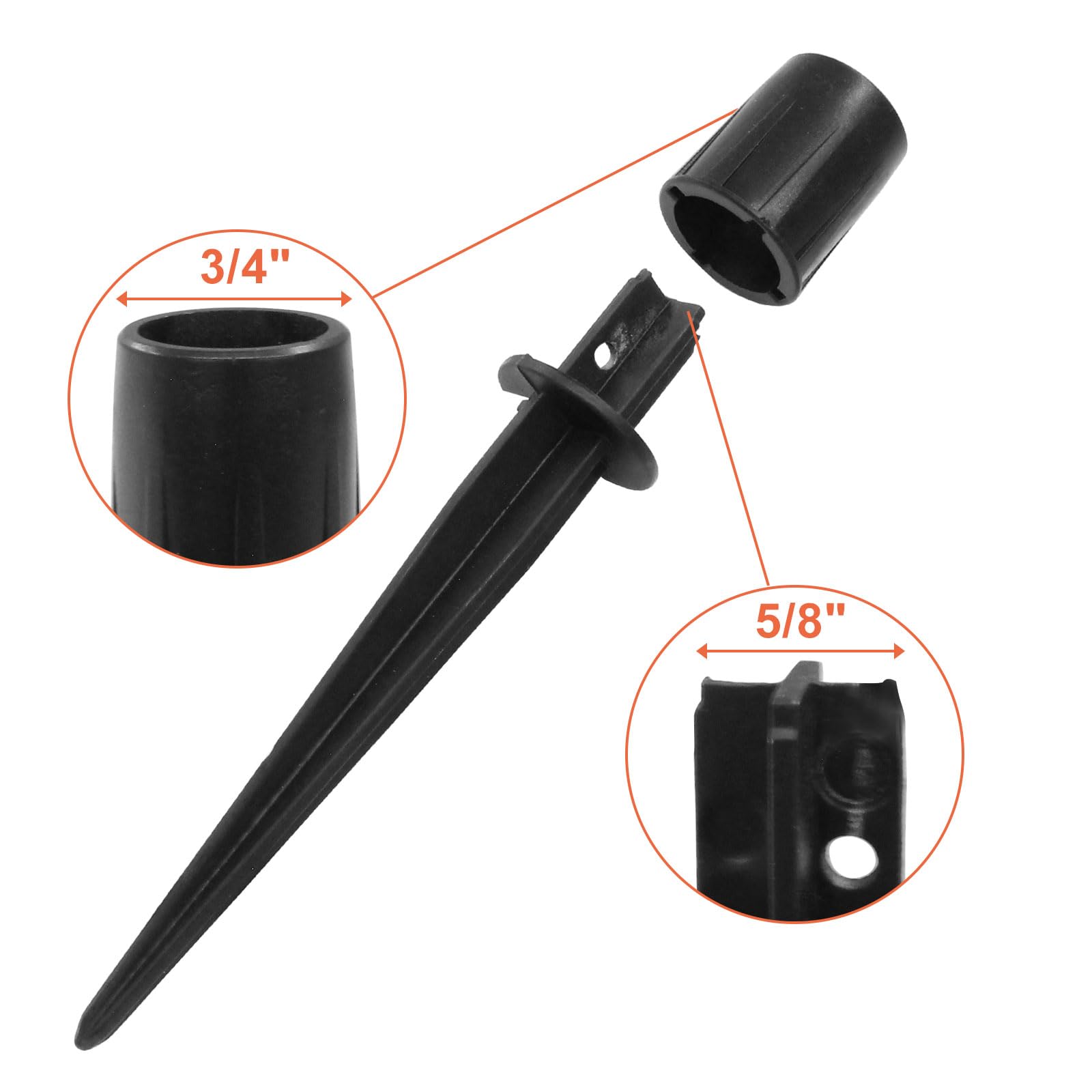 Black aluminum stake shown in a garden setting for outdoor lighting