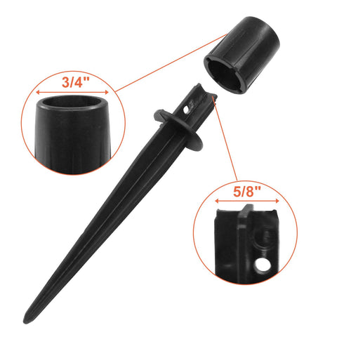 Black aluminum stake shown in a garden setting for outdoor lighting