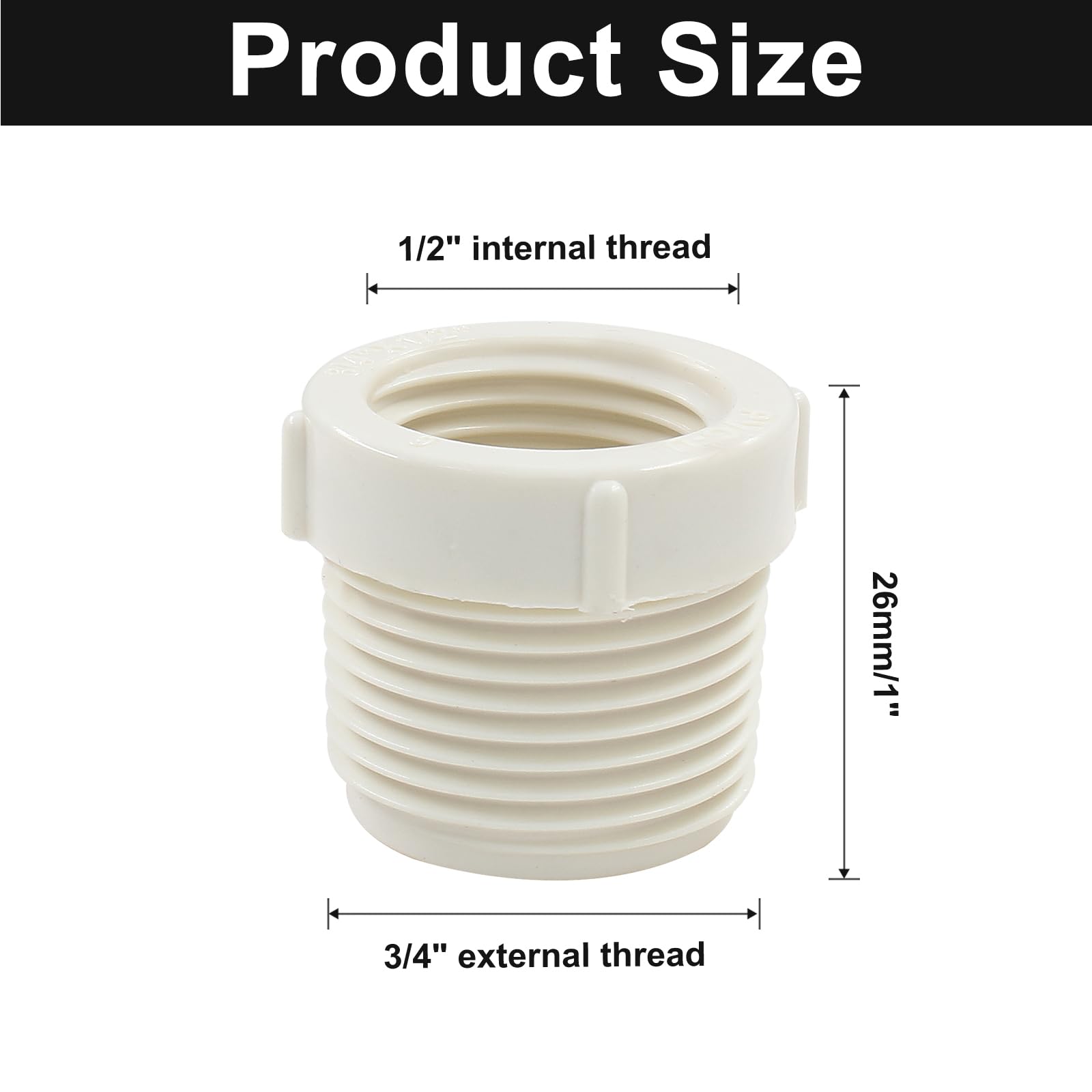 Litoexpe PVC threaded fittings close-up show durable male and female threads.