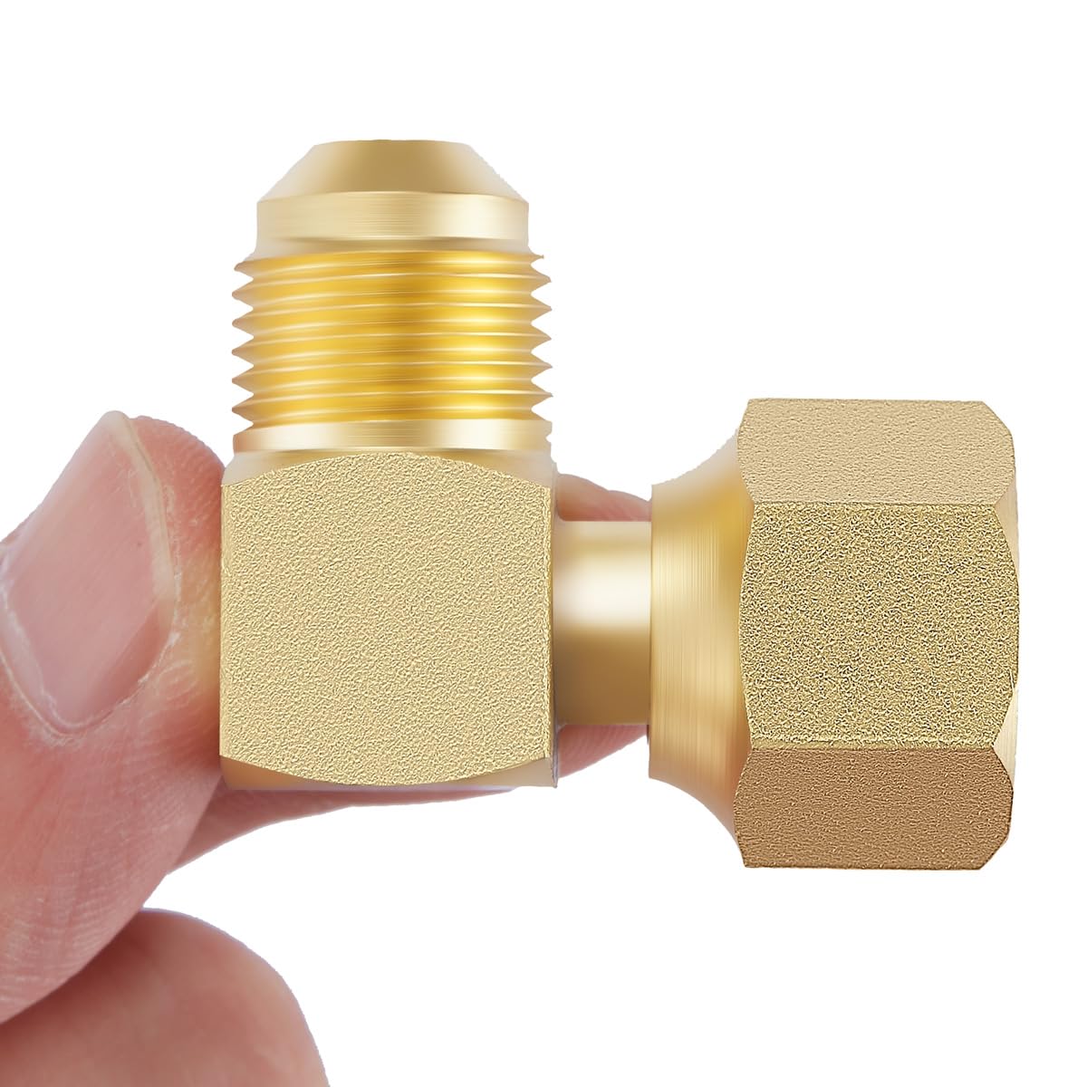 LitOrange brass 90-degree elbow connector close-up showing durable construction for propane fittings.
