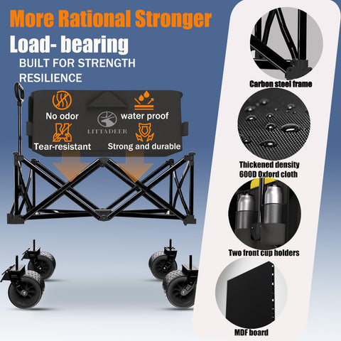 Littadeer wagon front wheels with brakes for controlled movement