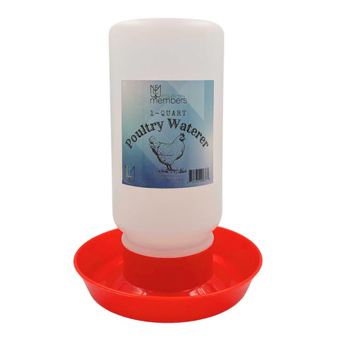 Little Family Members 1-quart chicken waterer closeup for easy chick hydration.