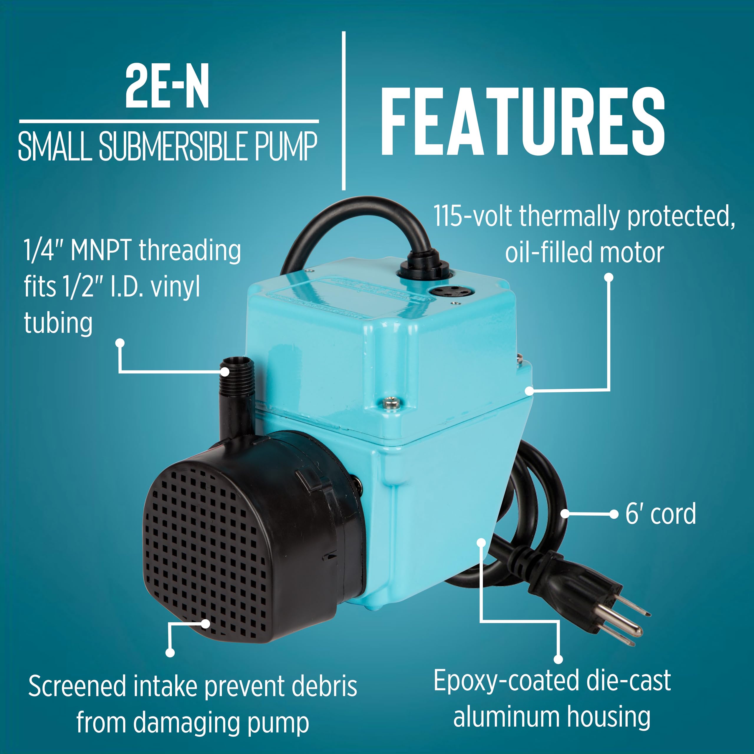 Little Giant 2E-N submersible design suitable for quiet, compact water features