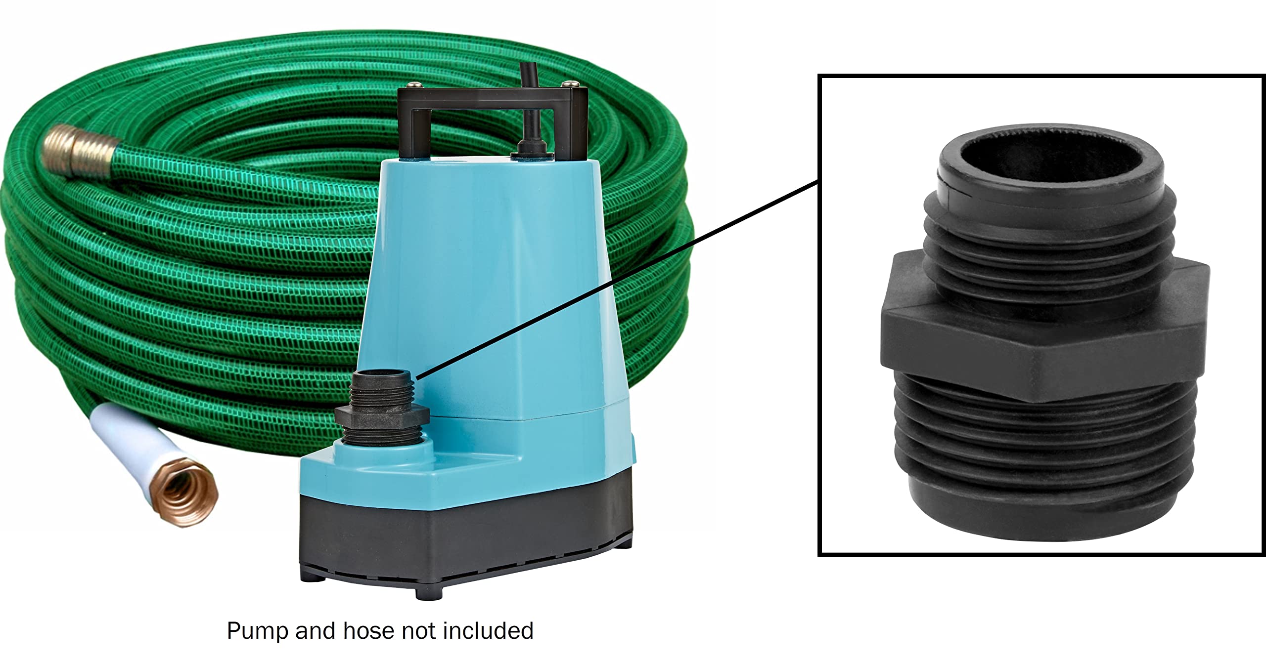 Little Giant GH-1 fit check on pump confirms 1-inch FNPT discharge compatibility.