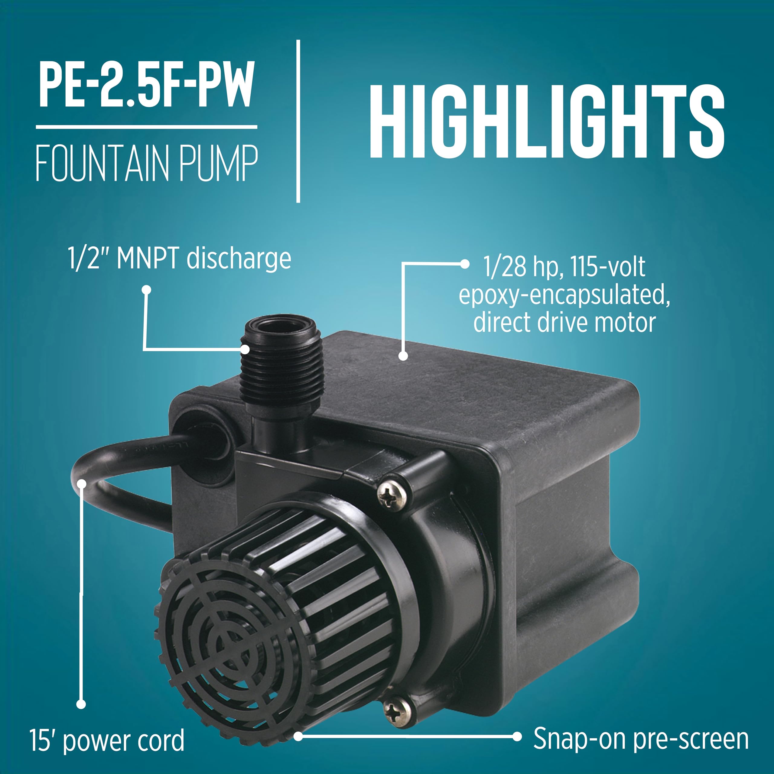 Little Giant PE-2.5F-PW 1-2in-discharge supports easy hose connections