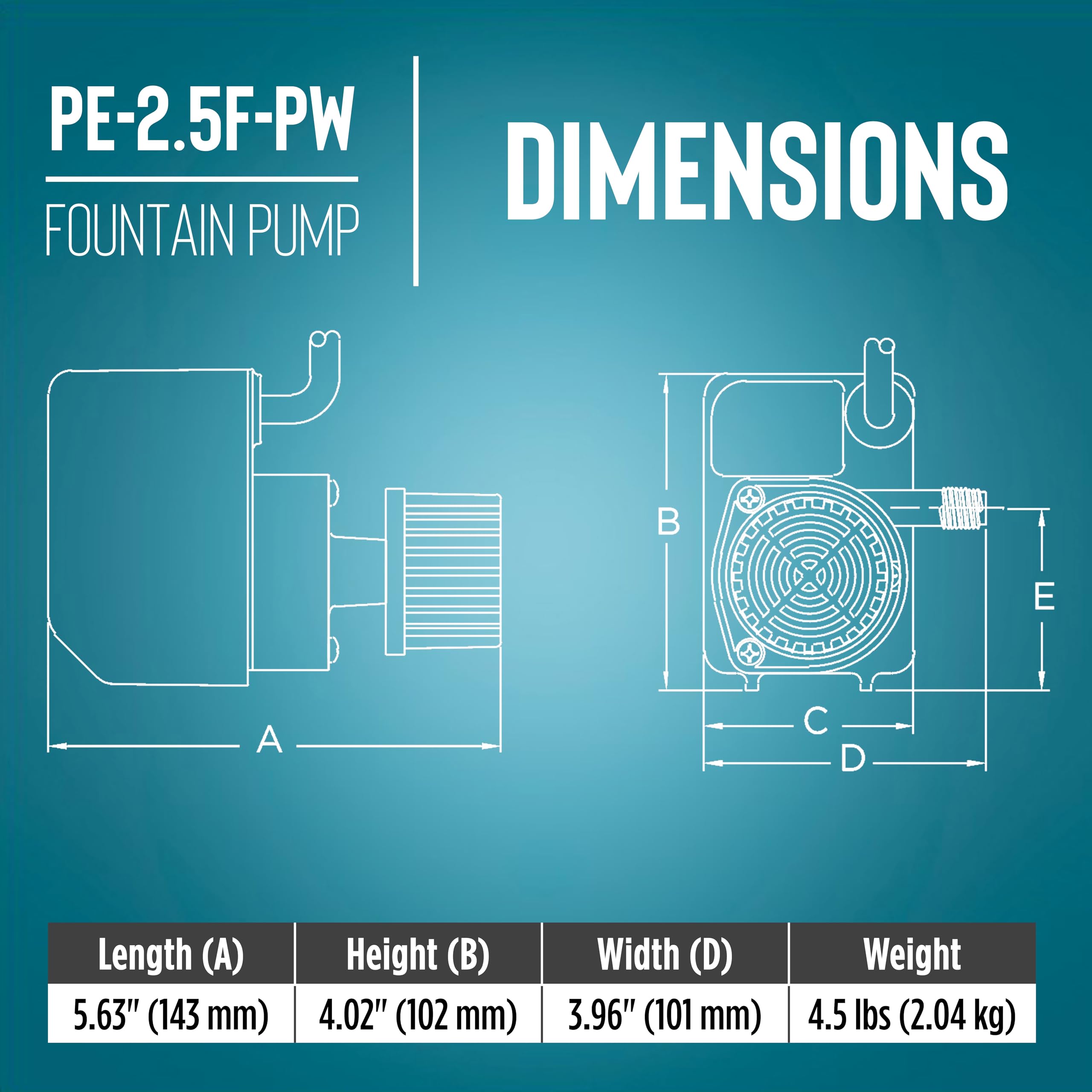 Little Giant PE-2.5F-PW compact-design ideal for tight fountain setups
