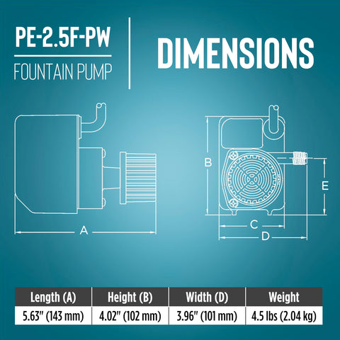 Little Giant PE-2.5F-PW compact-design ideal for tight fountain setups