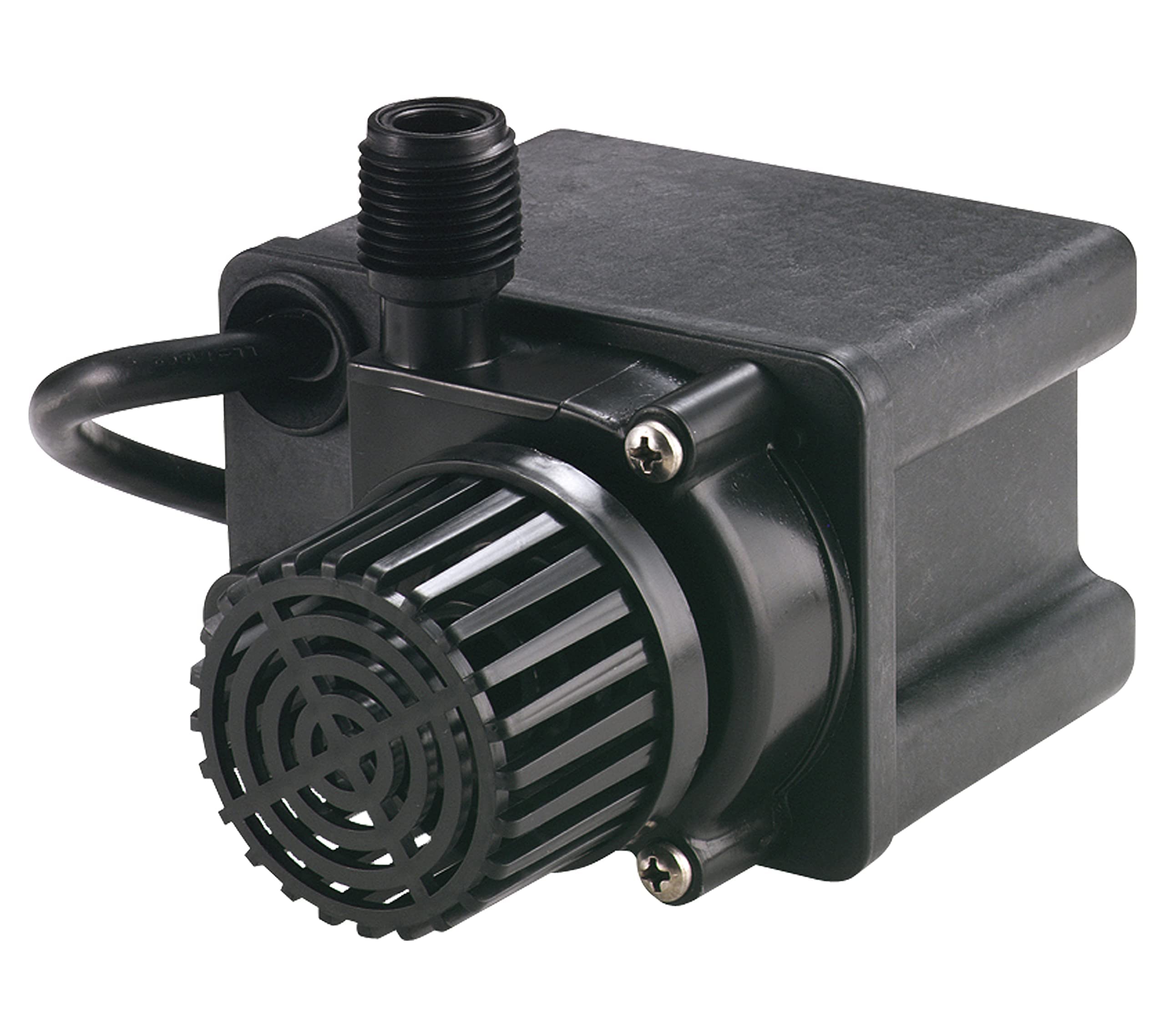 Little Giant PE-2.5F-PW submersible-pump powering a small pond with steady flow