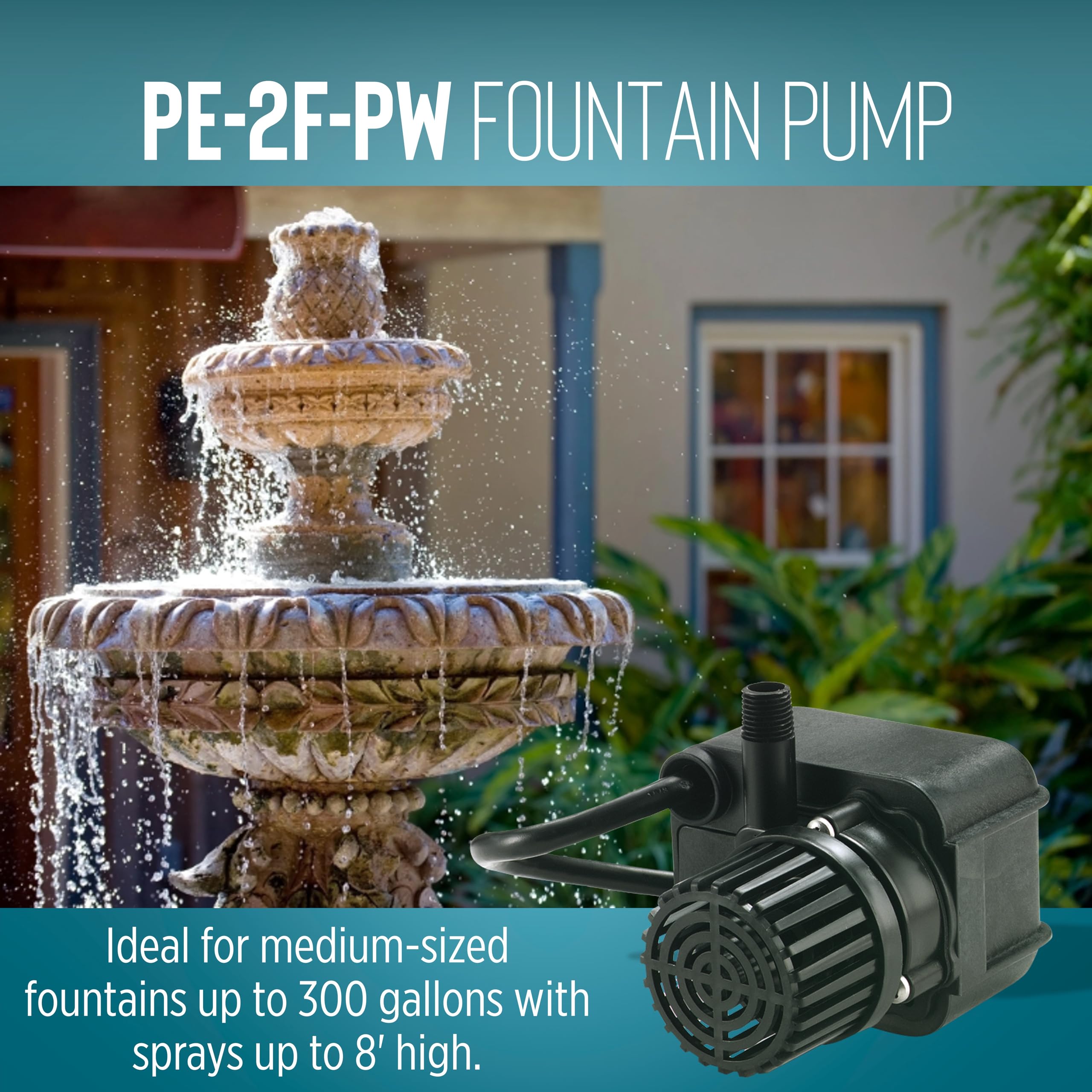 Compact dimensions of Little Giant PE-2F-PW fit small ponds and fountains