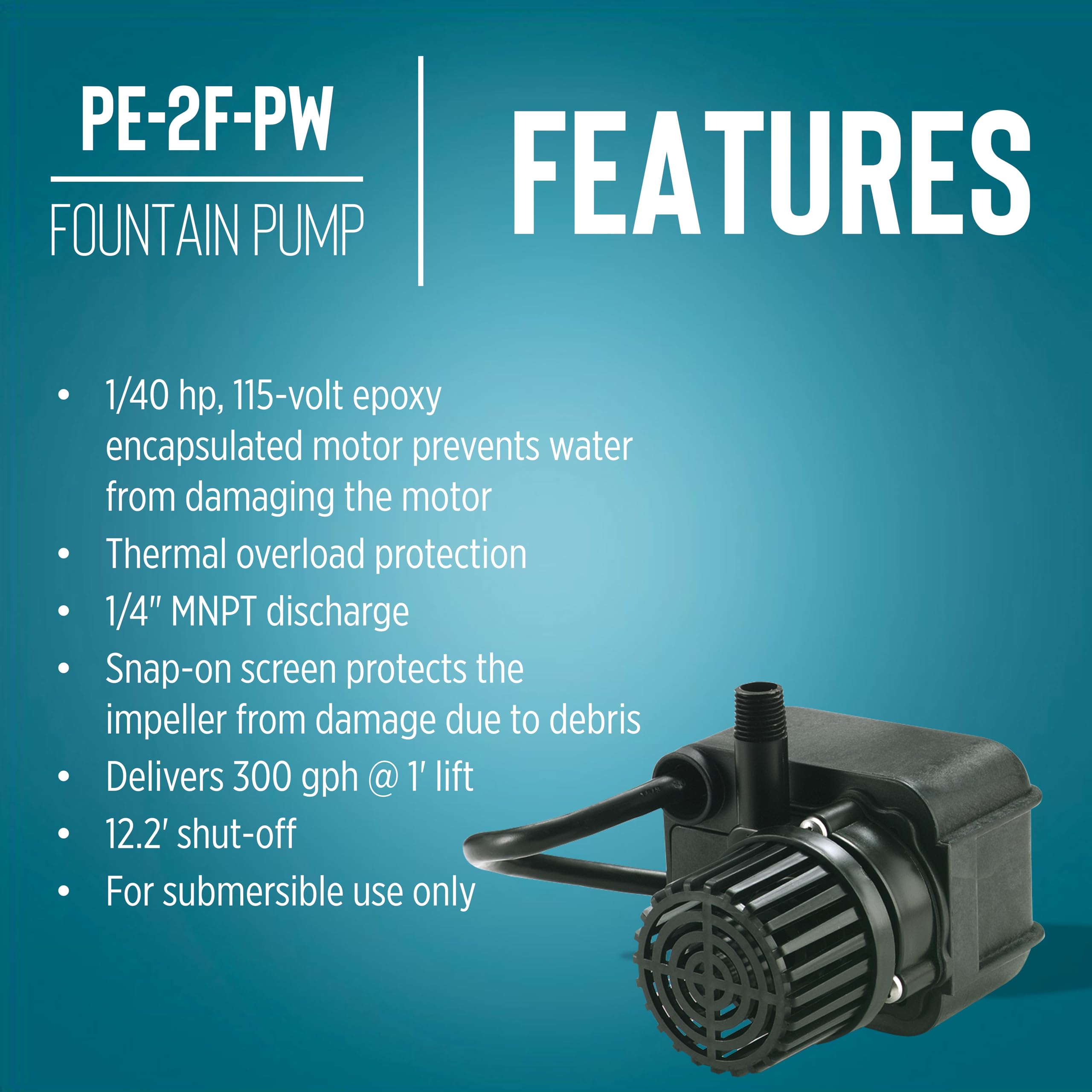 Thermally protected motor on Little Giant PE-2F-PW for reliable submerged use