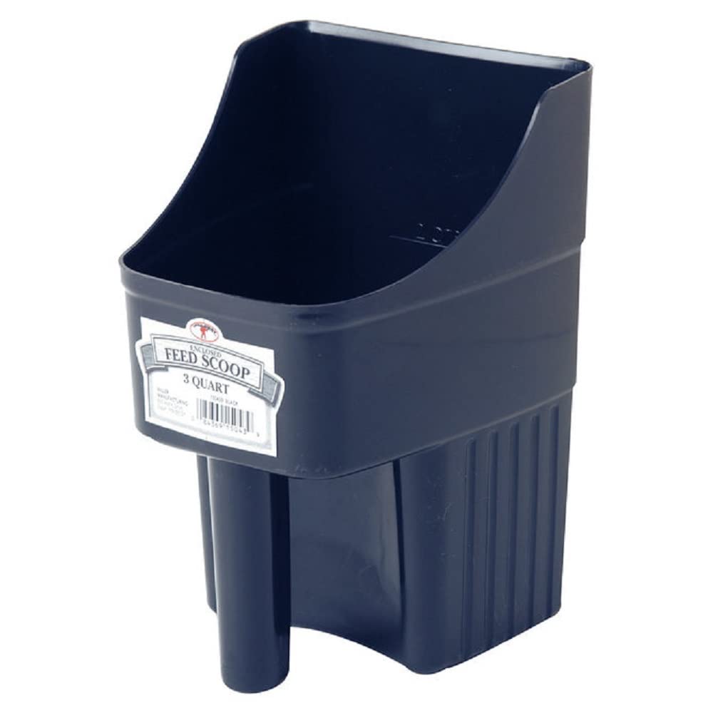 Little Giant plastic enclosed feed scoop with 3-quart capacity for precise, spill-free feeding.