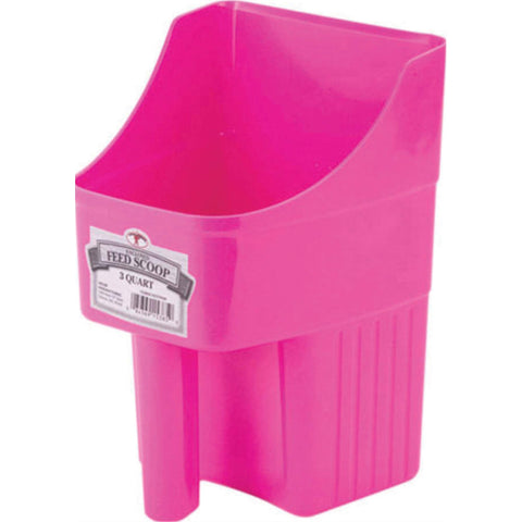Little Giant hot pink enclosed feed scoop with 3-quart capacity reduces spills.