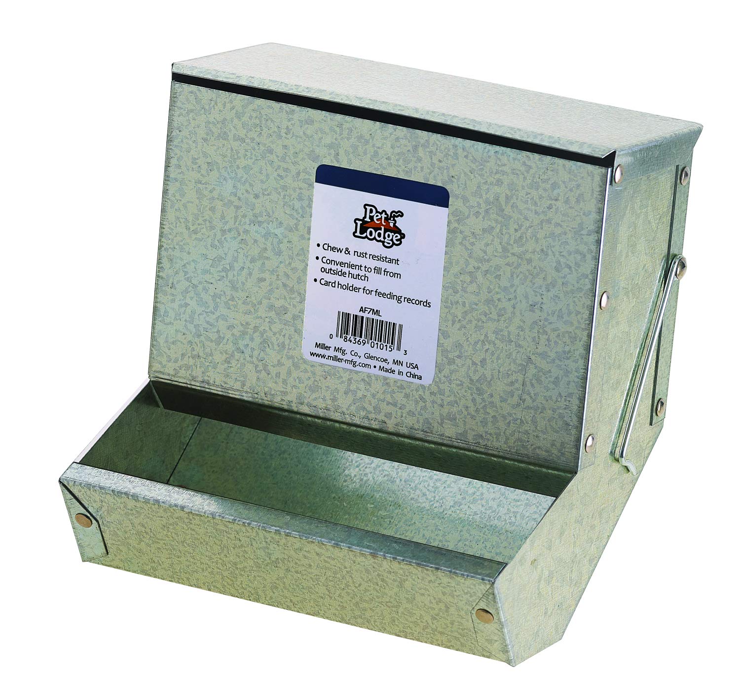 Little Giant steel small animal feeder with lid, 7-inch, keeps feed clean and accessible for rabbits
