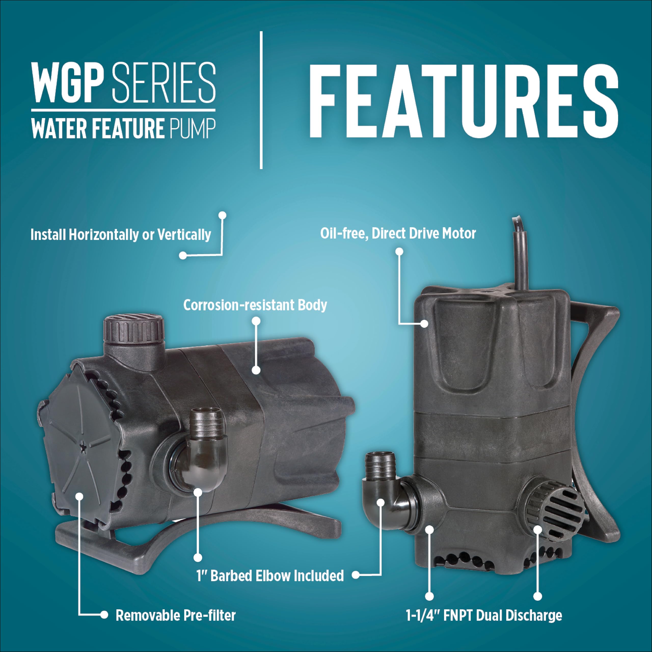 Little Giant WGP-95-PW removable pre-filter protects the impeller during routine maintenance