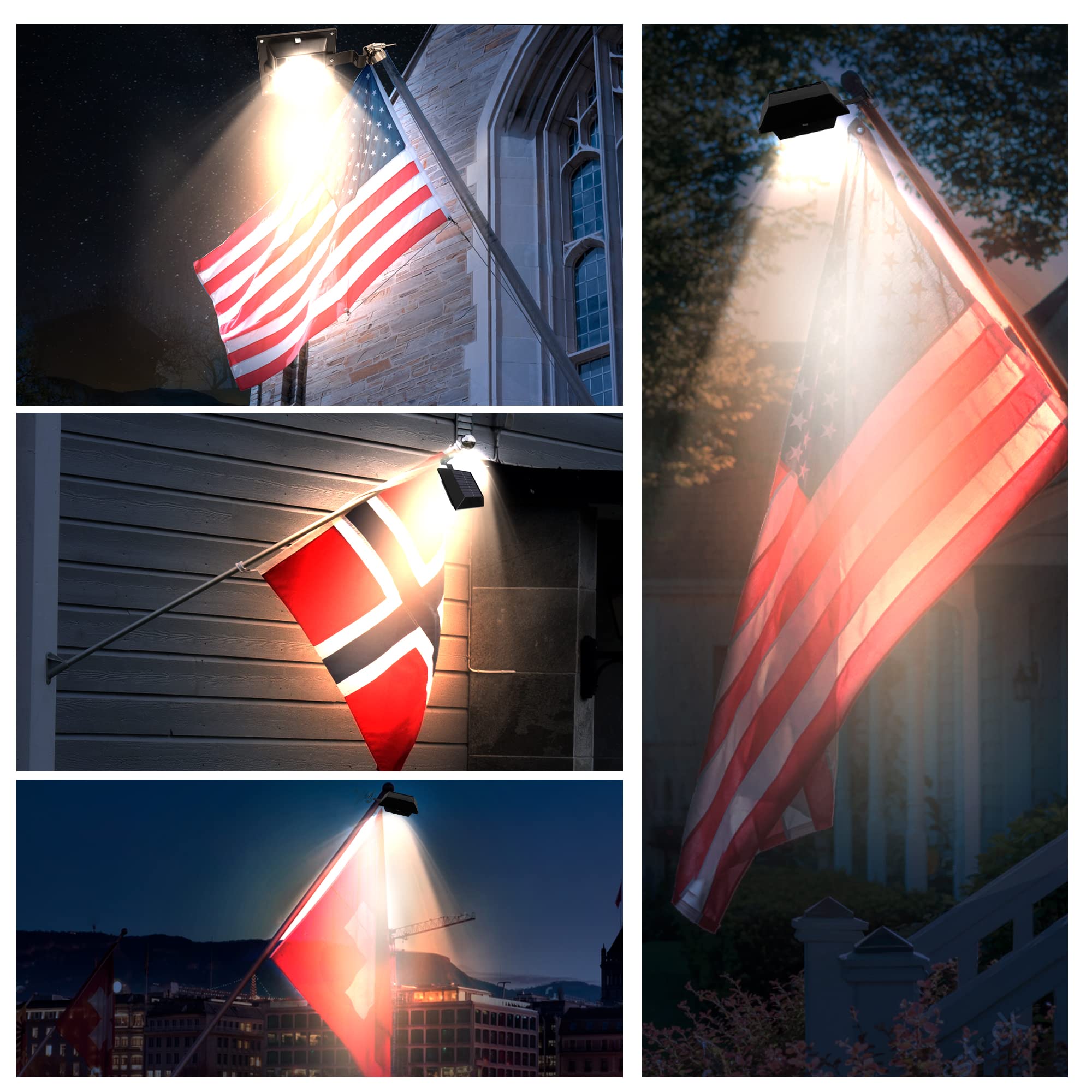 Little Joke solar flag pole light fitting 5-6ft flagpoles keeps flags visible after dark.