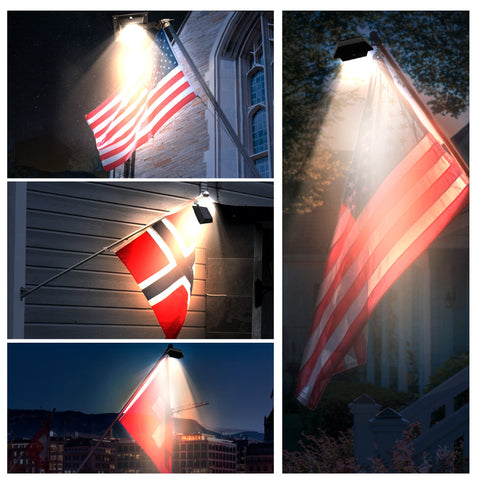 Little Joke solar flag pole light fitting 5-6ft flagpoles keeps flags visible after dark.