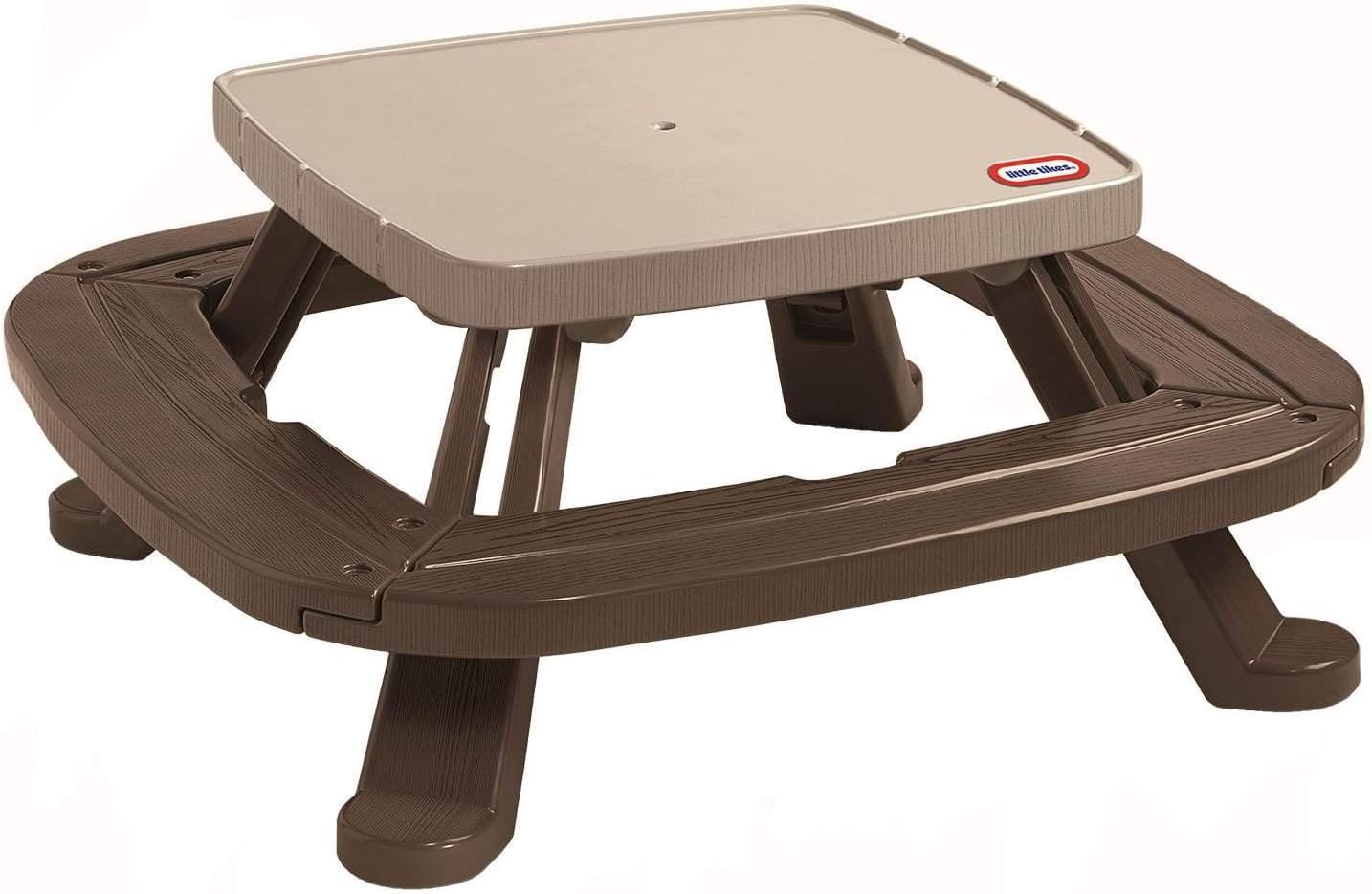 Little Tikes foldable picnic table shown folded for easy storage and transport