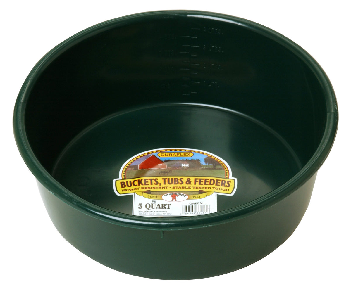 Little Giant Plastic Utility Pan side view, 5-quart capacity for livestock feeding and water storage.