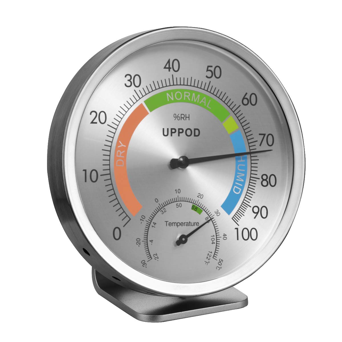 LittleGood 5-inch hygrometer front view with clear humidity and temperature readings