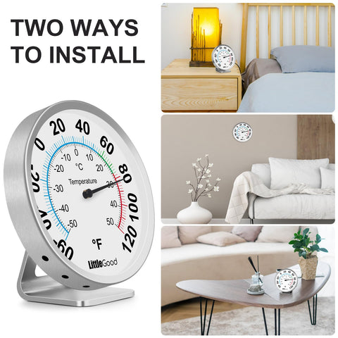 LittleGood indoor-outdoor thermometer tracks -50 to 50 C / -60 to 120 F.
