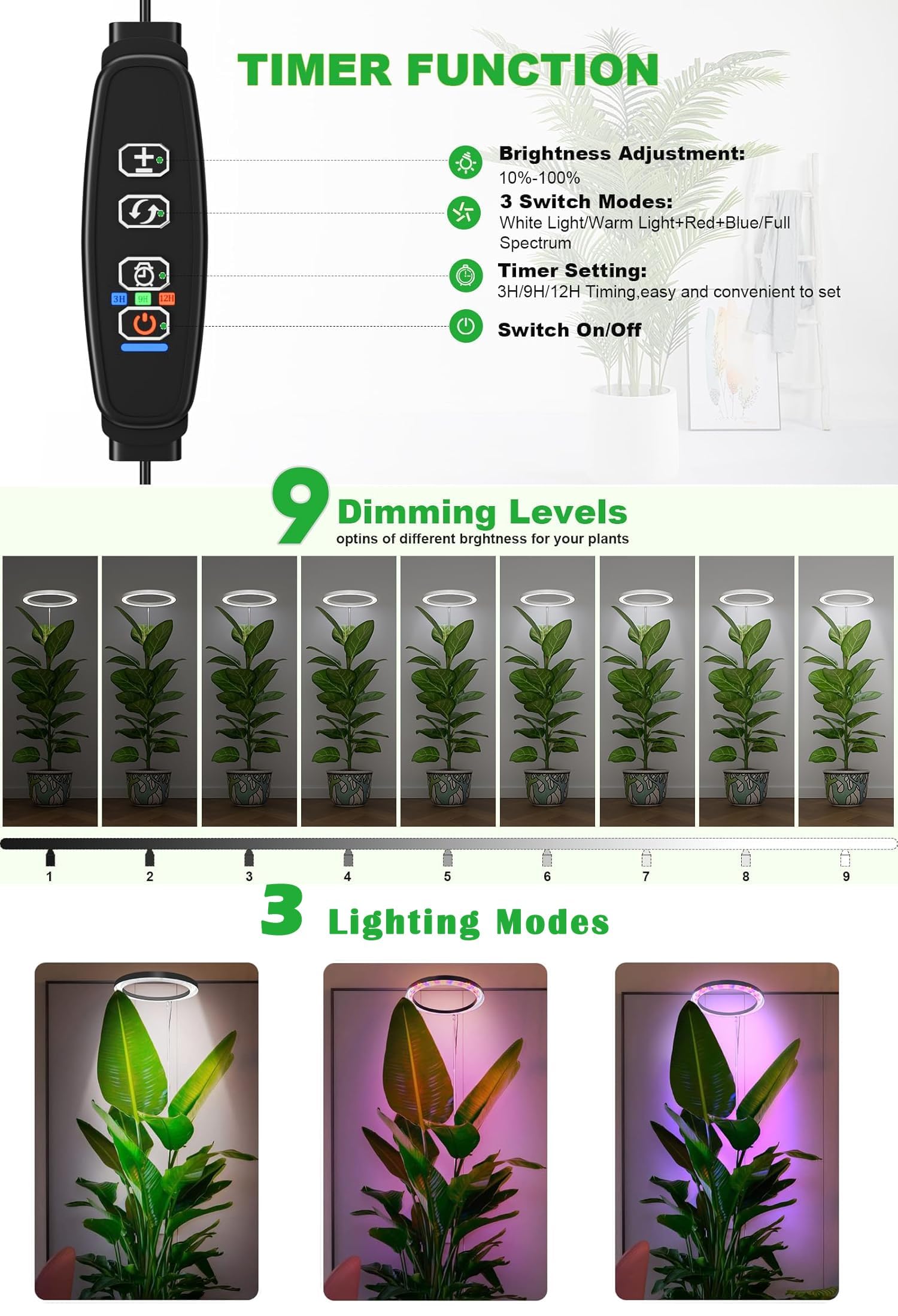 Little Joke grow light angle illuminating potted plants on a shelf