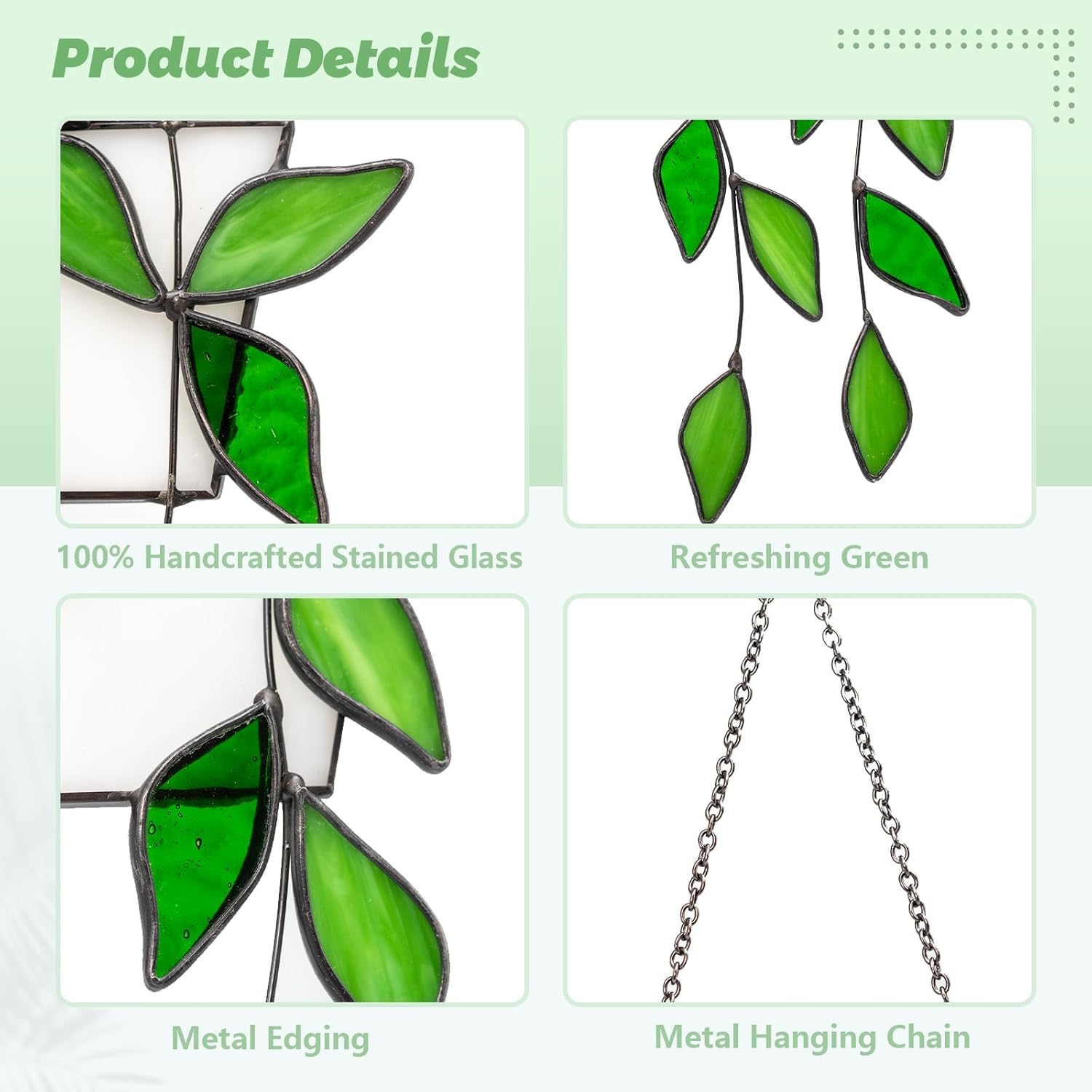 LittleVoleSherry handcrafted stained glass panel adds vibrant greenery indoors.