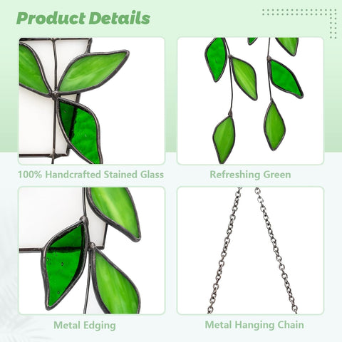LittleVoleSherry handcrafted stained glass panel adds vibrant greenery indoors.