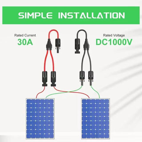 30A-rated Y-branch connector for combining multiple panels in parallel