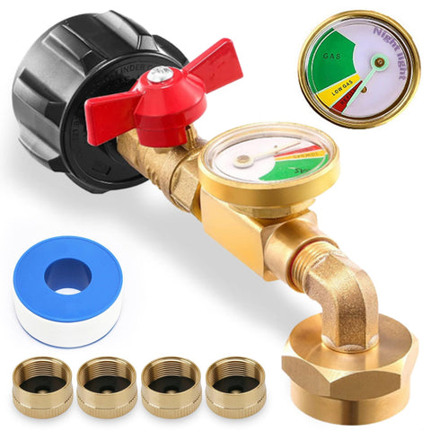 Liucocotos propane refill adapter with valve and gauge for precise monitoring.