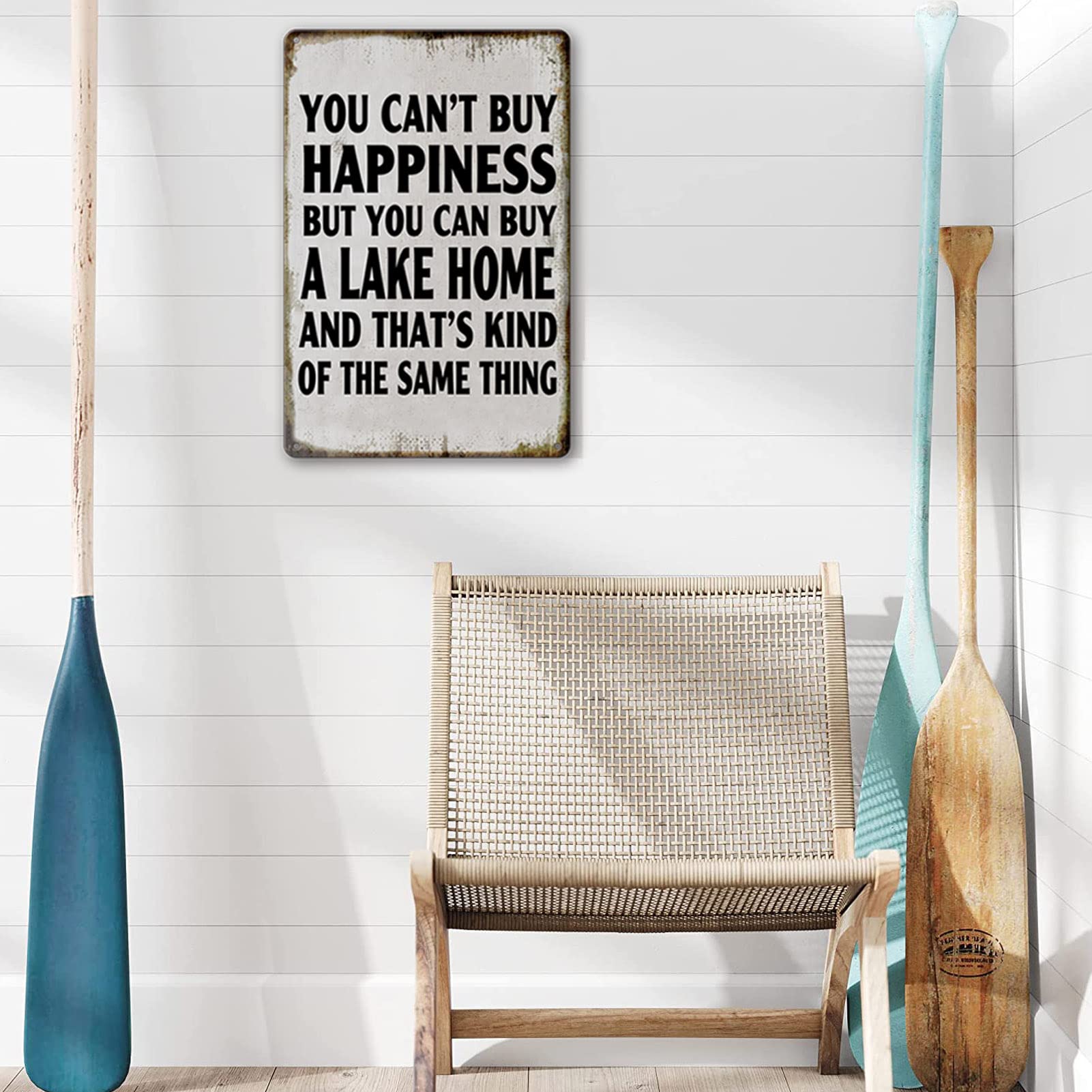 The Liukliut lake life quote sign serves as a timeless home accent.