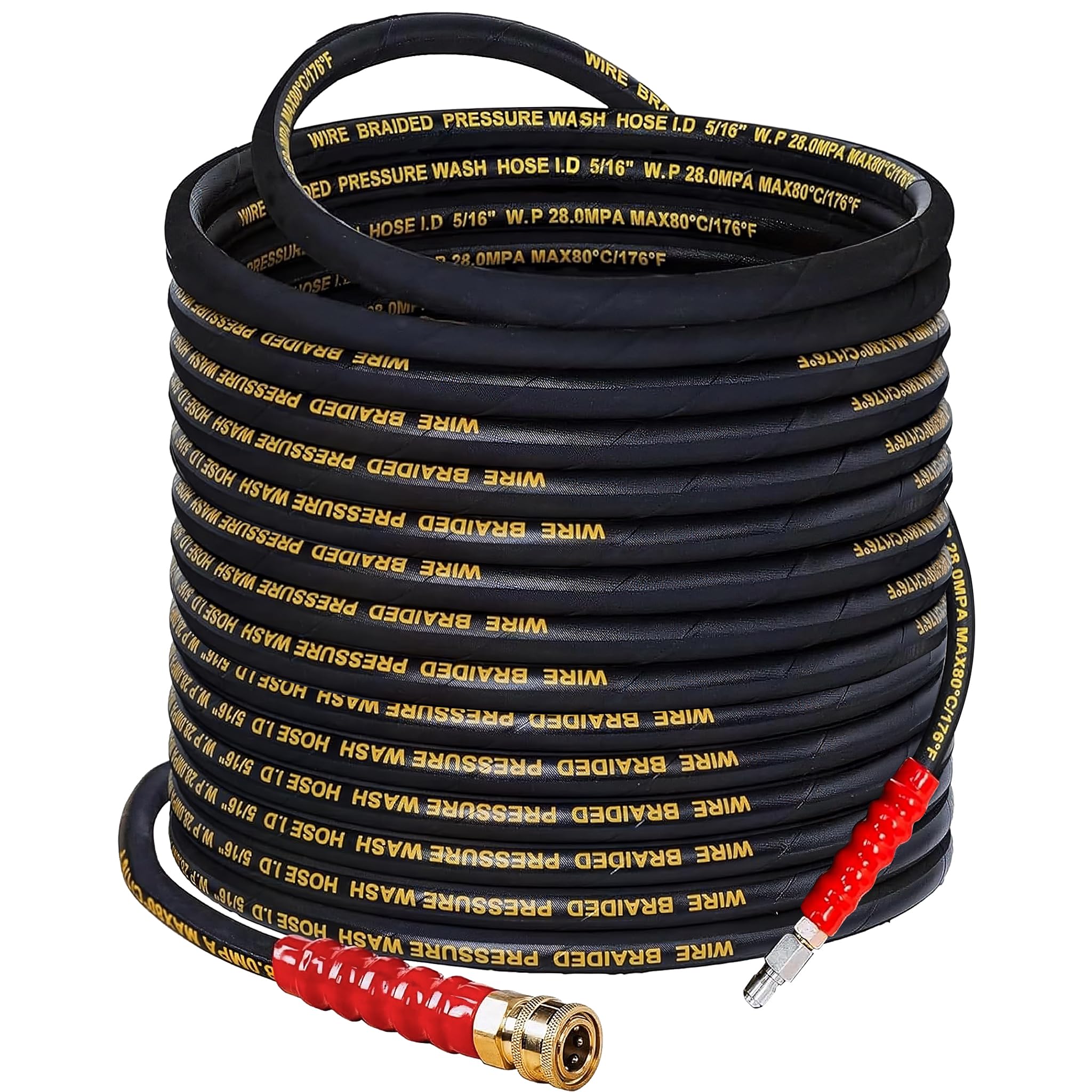 LIULO TOOL 100 ft hose front view shows kink-resistant, heavy-duty cleaning potential.