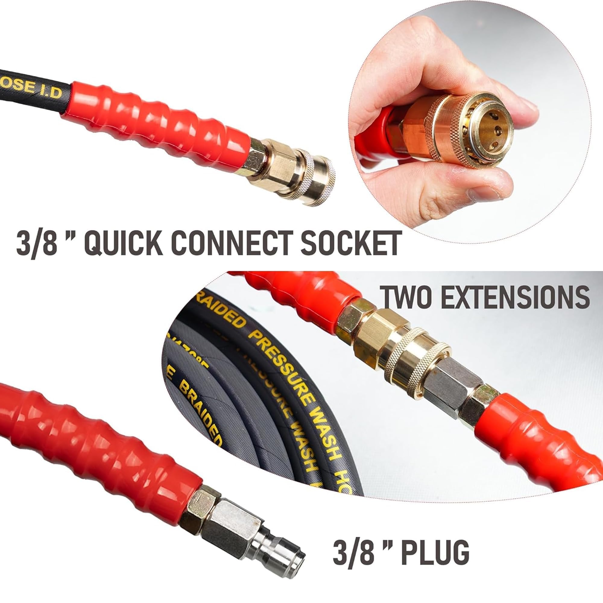 LIULO TOOL 100 ft hose side-angle view highlights flexible routing for elevated surfaces.