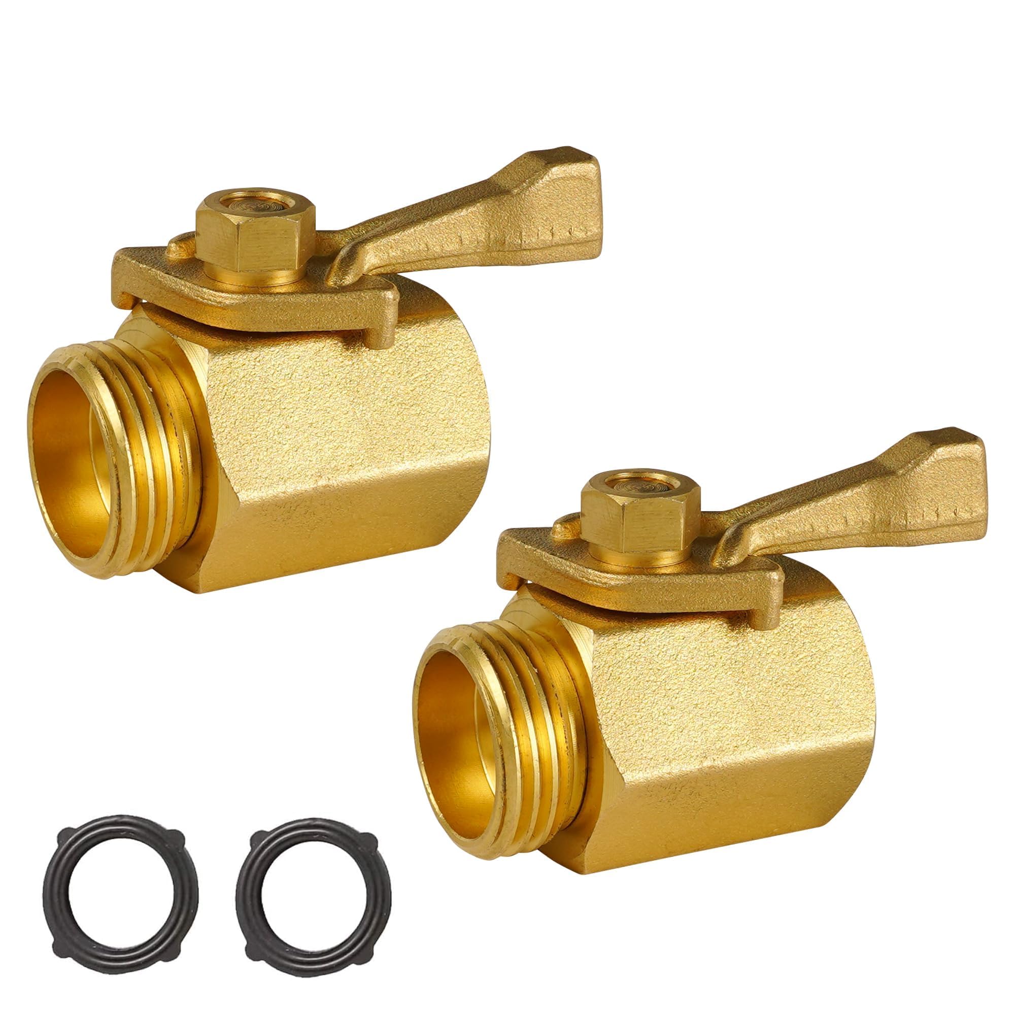 LIULO TOOL brass garden hose shut-off valve 2-pack with ergonomic handle for precise water control.