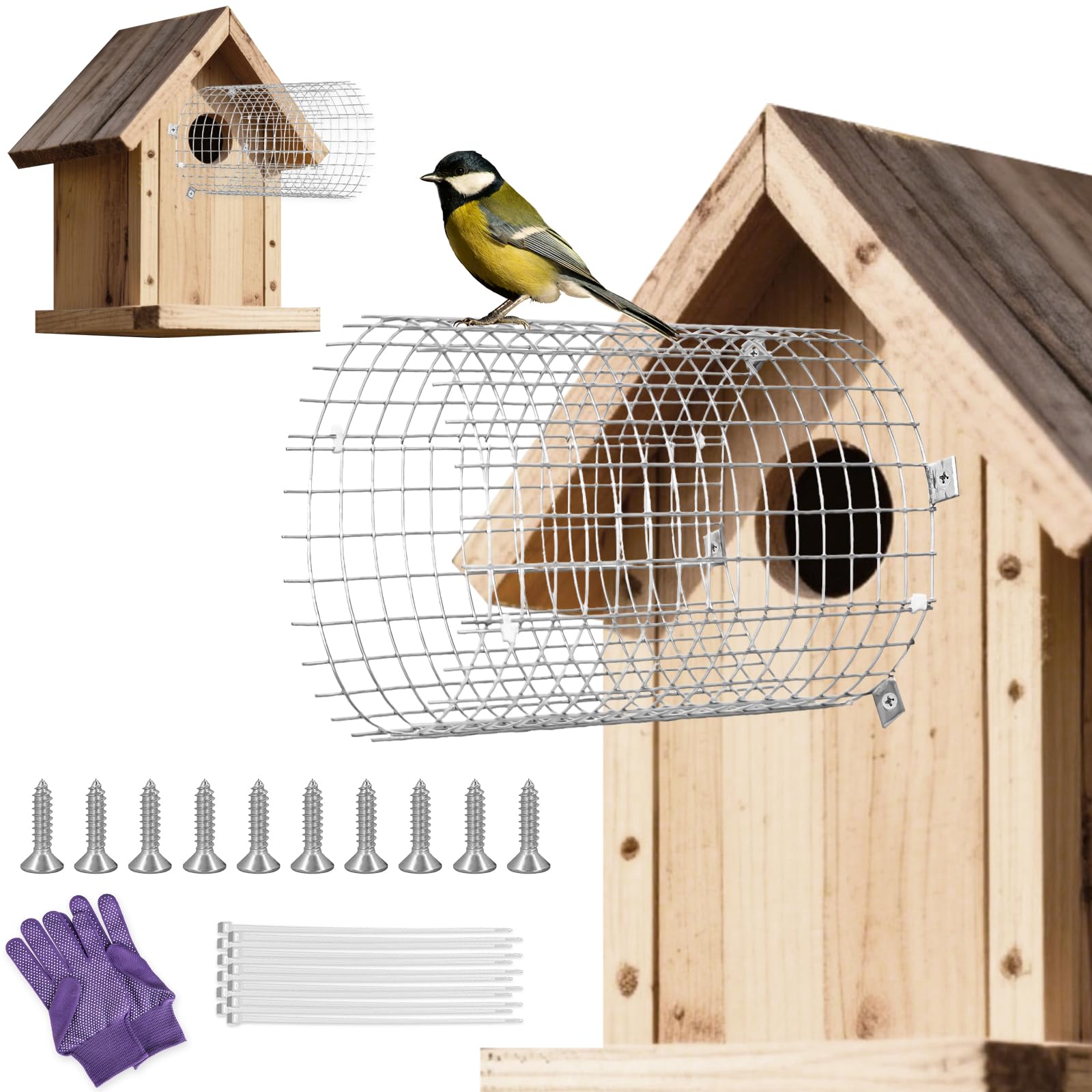 Liuxia bluebird guard entry protector on stainless steel shield protects nests.